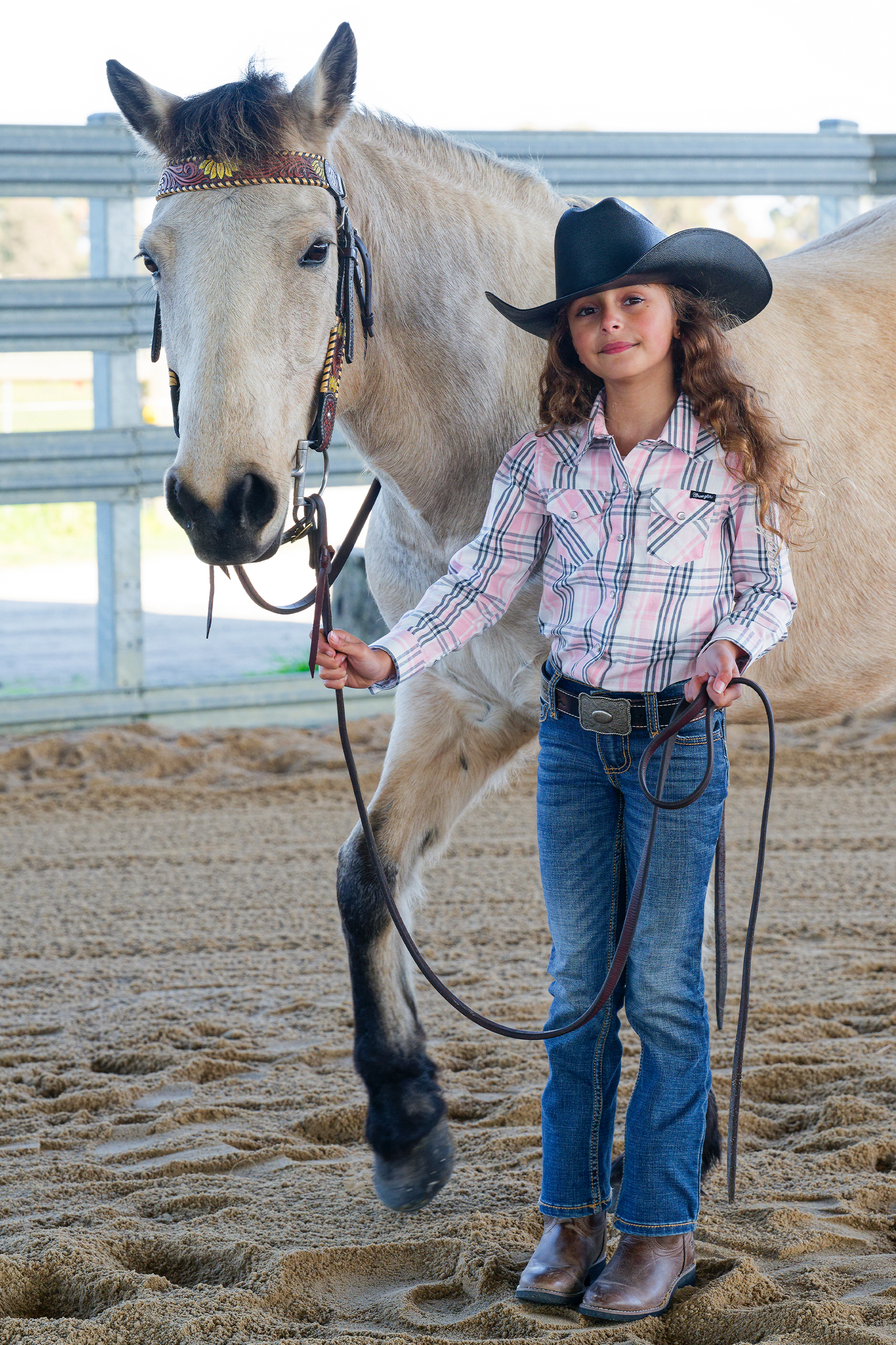 Girl's Phoebe Check Logo Western Long Sleeve Shirt