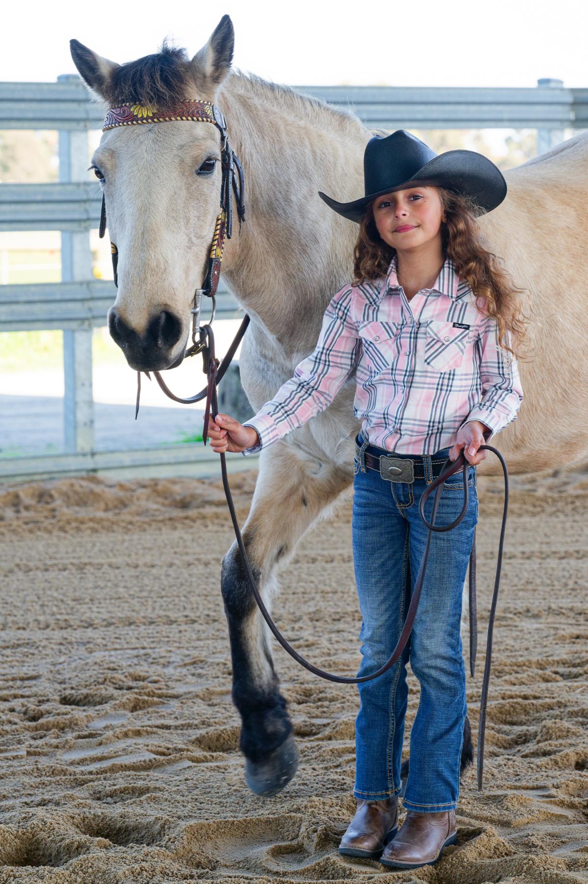 Girl's Phoebe Check Logo Western Long Sleeve Shirt