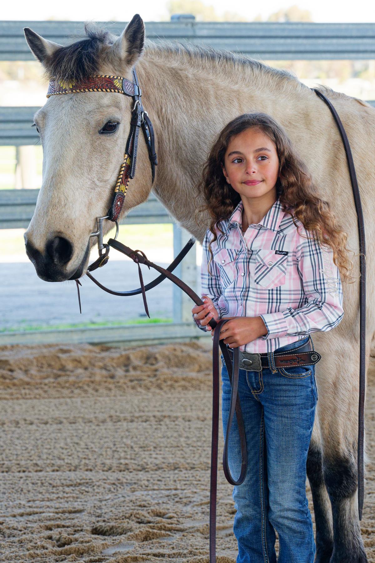 Girl's Phoebe Check Logo Western Long Sleeve Shirt