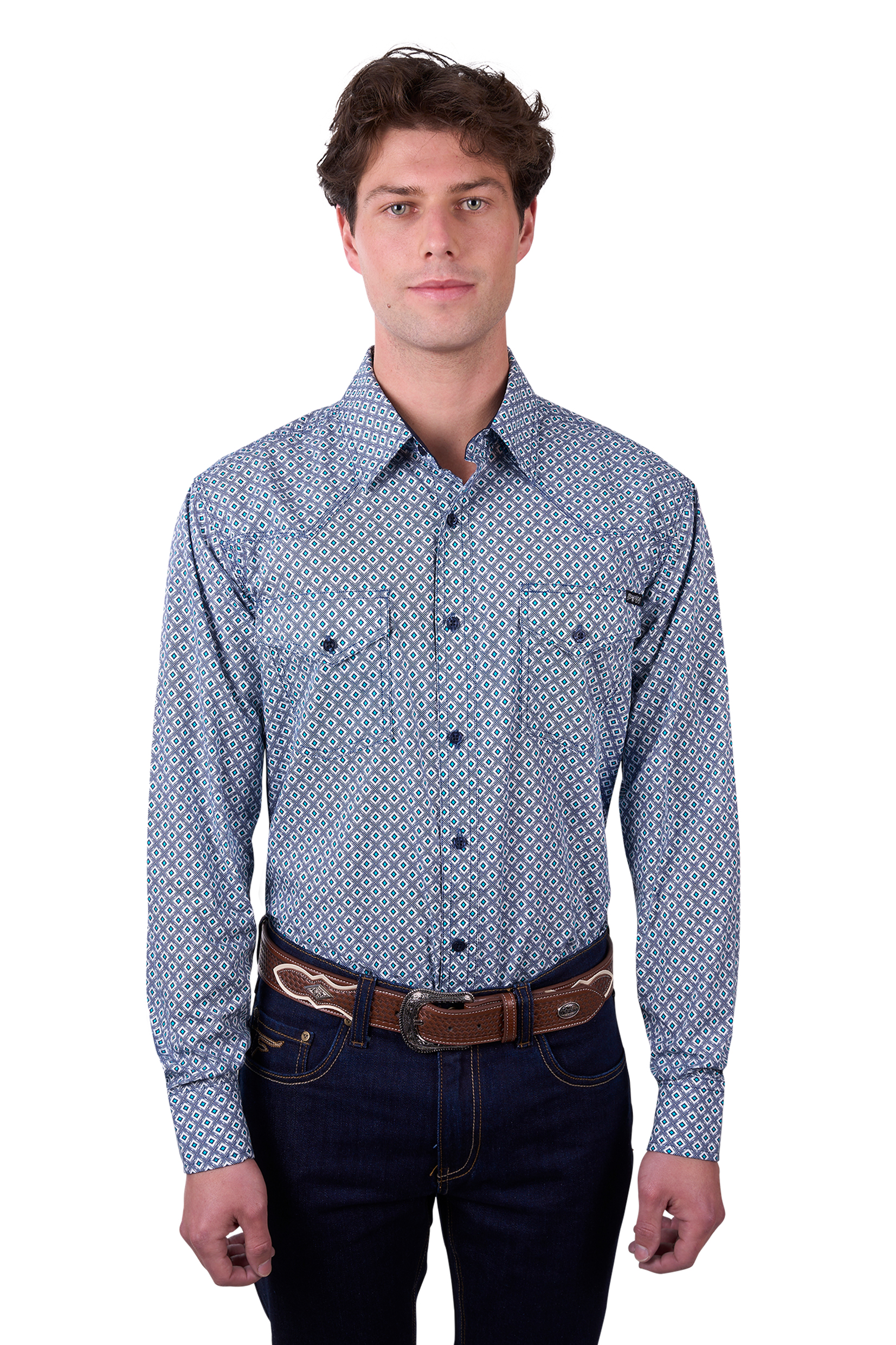 Men's Mark Print Western Button Down Long Sleeve Shirt