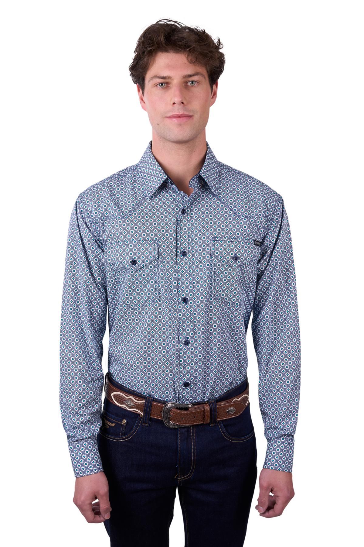 Men's Mark Print Western Button Down Long Sleeve Shirt