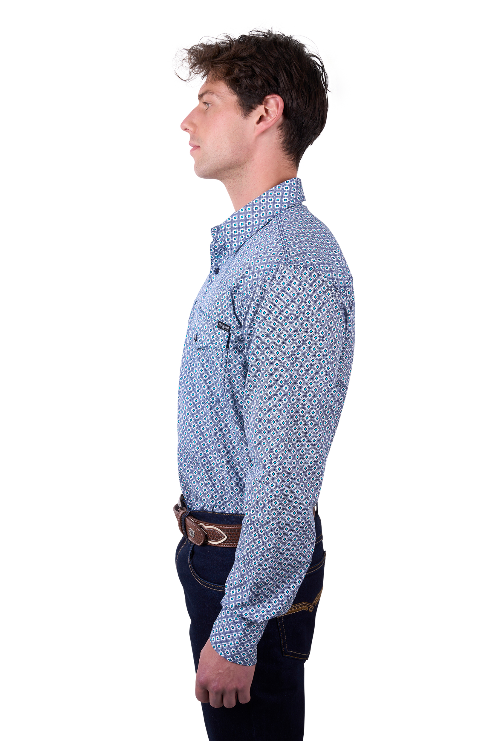 Men's Mark Print Western Button Down Long Sleeve Shirt
