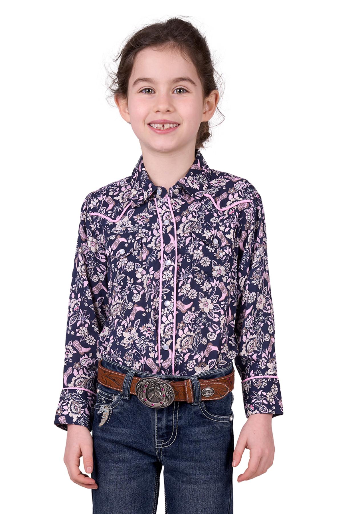 Girl's Hannah Print Western Long Sleeve Shirt
