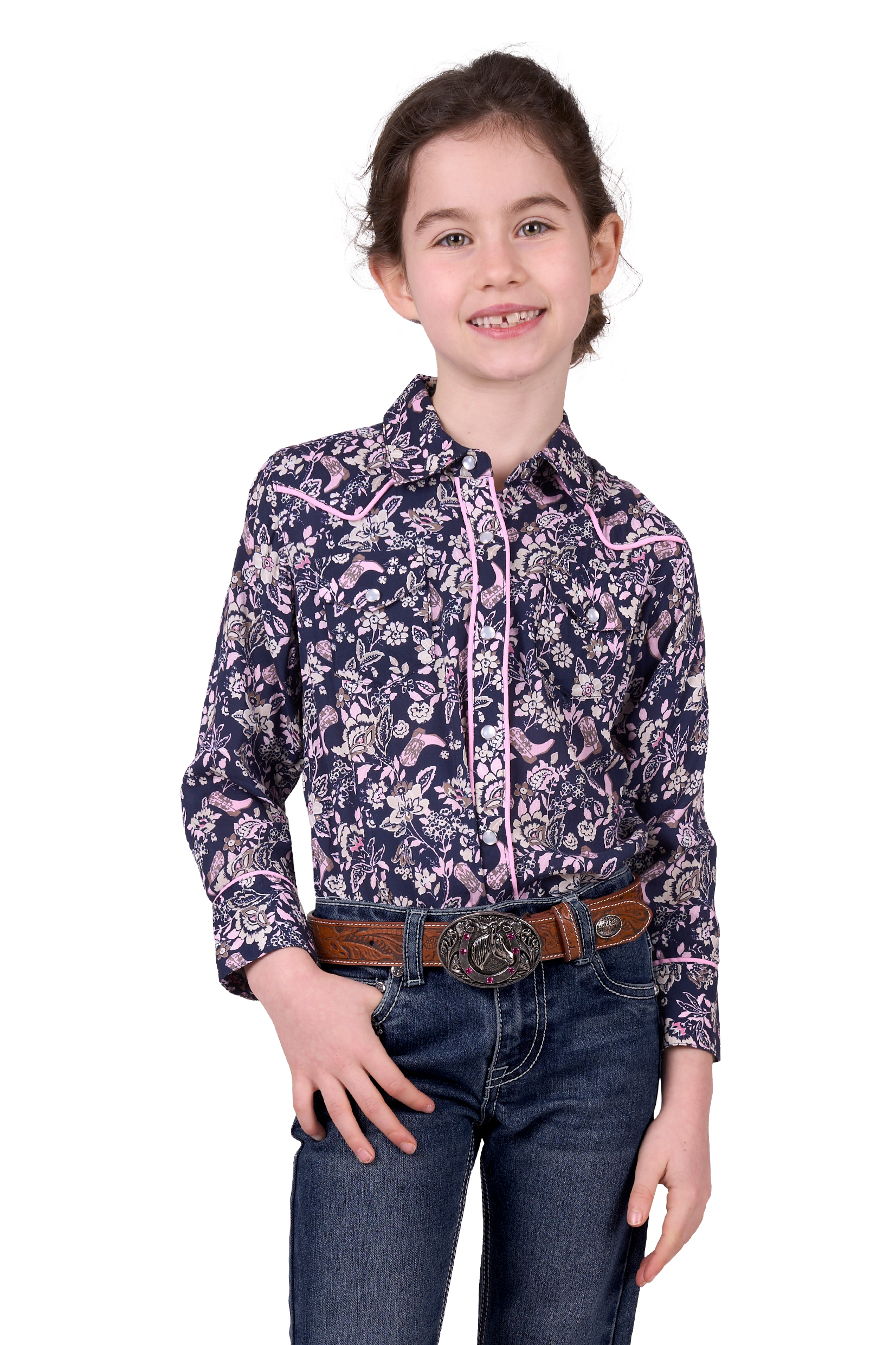 Girl's Hannah Print Western Long Sleeve Shirt