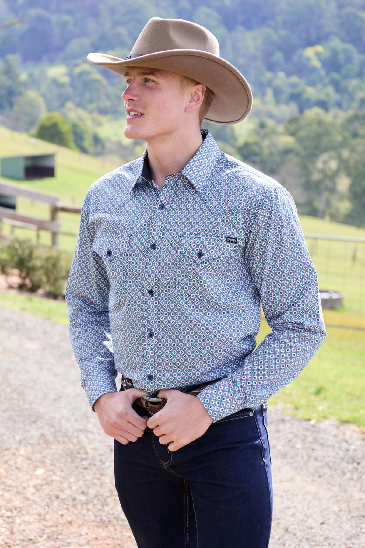 Men's Mark Print Western Button Down Long Sleeve Shirt