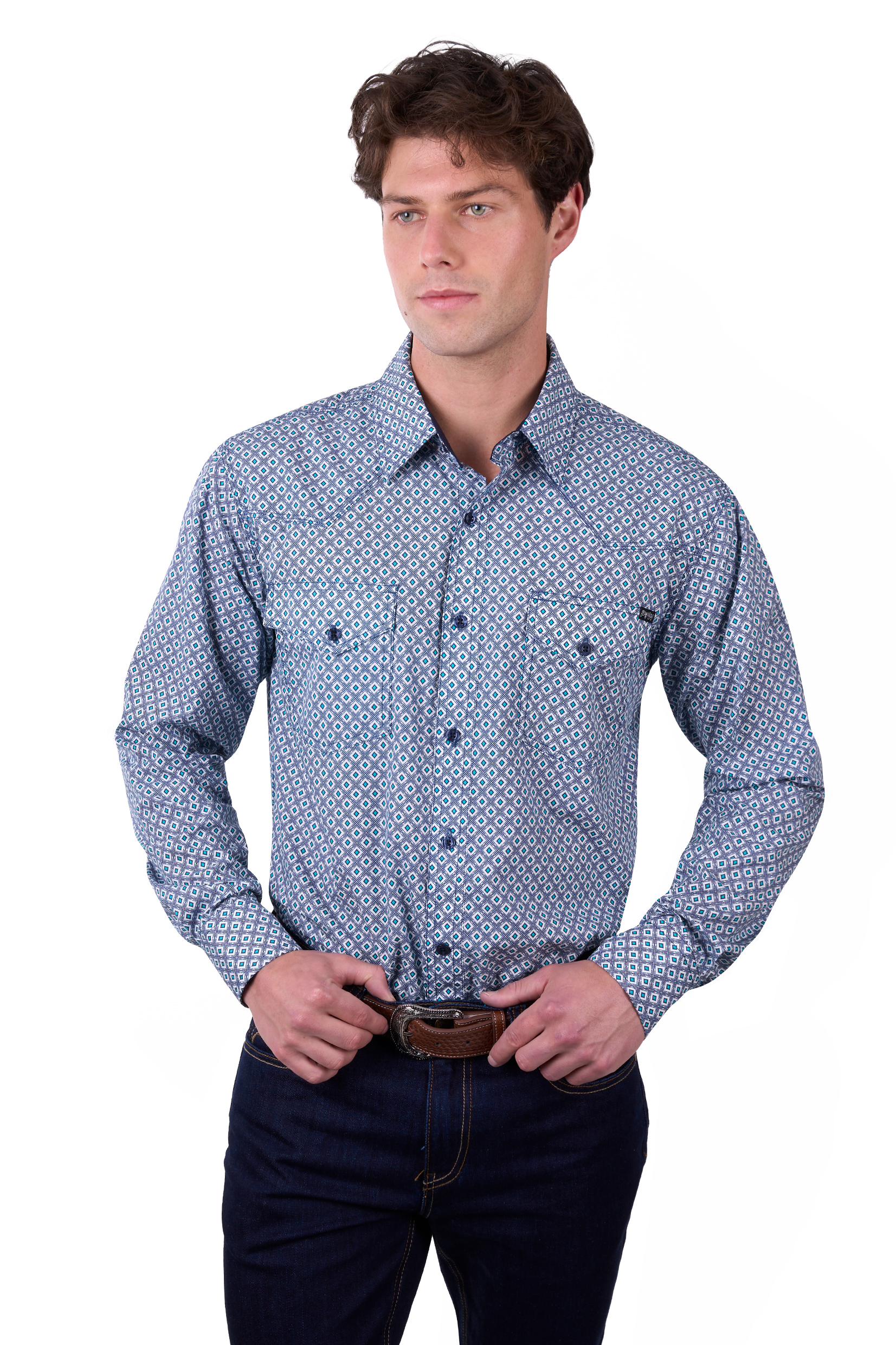 Men's Mark Print Western Button Down Long Sleeve Shirt