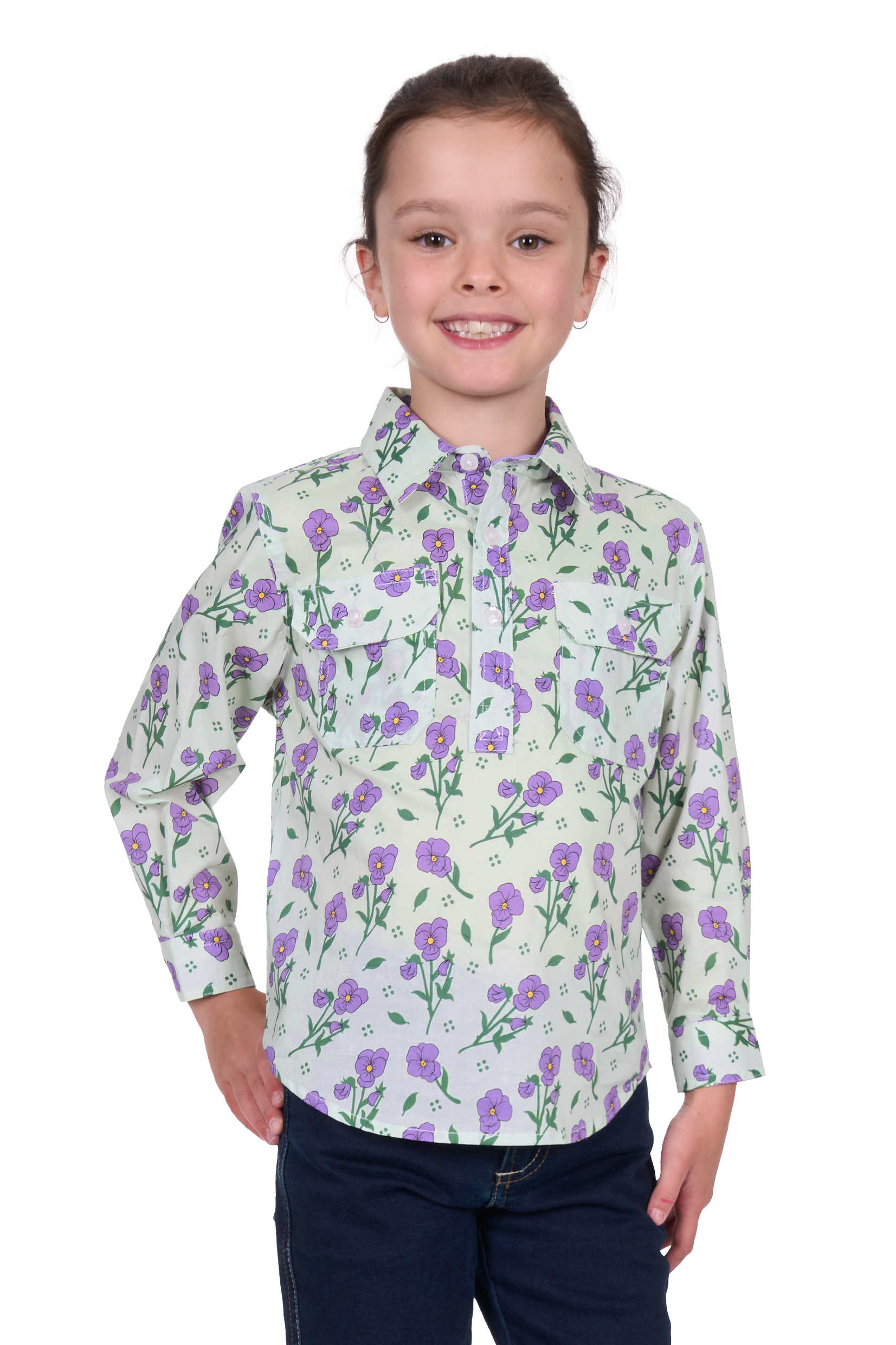 Kid’s Lynn Half Placket Long Sleeve Shirt
