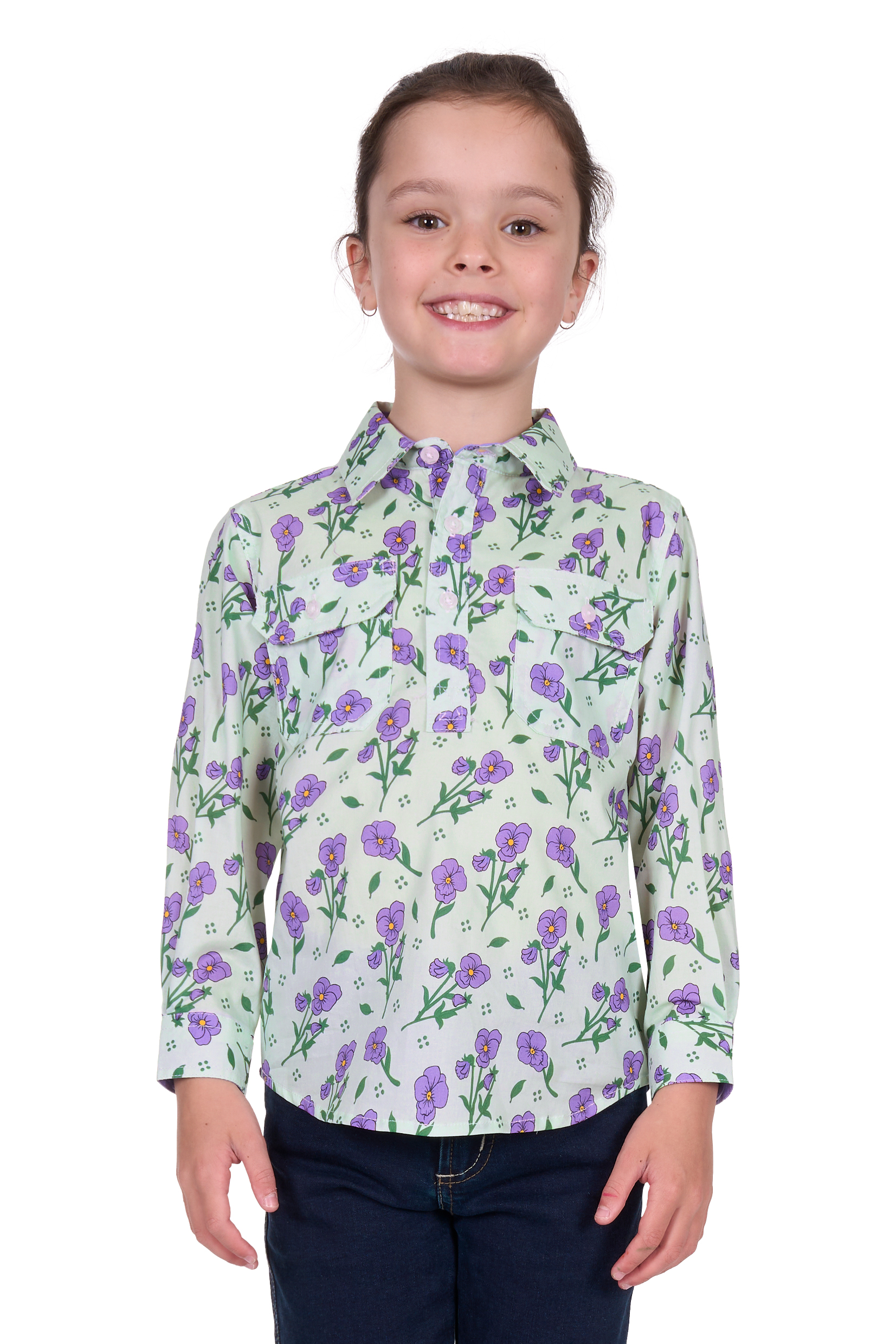 Kid’s Lynn Half Placket Long Sleeve Shirt
