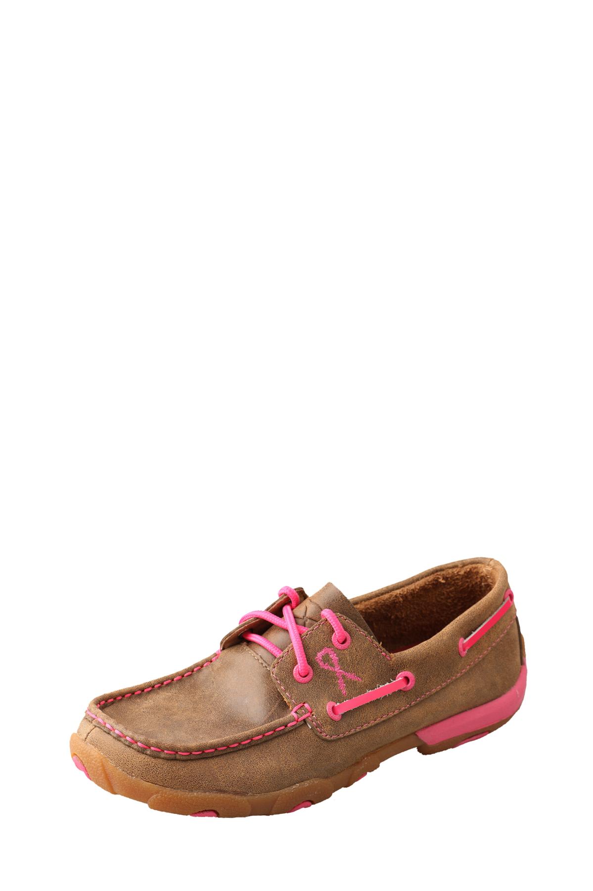 Womens Pink Ribbon Mocs Lace Up