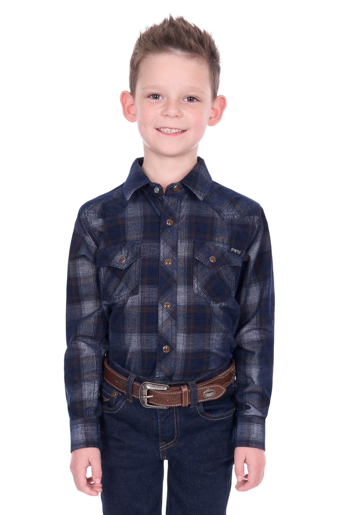 Boy’s Harley Check Cord Western Long Sleeve Shirt
