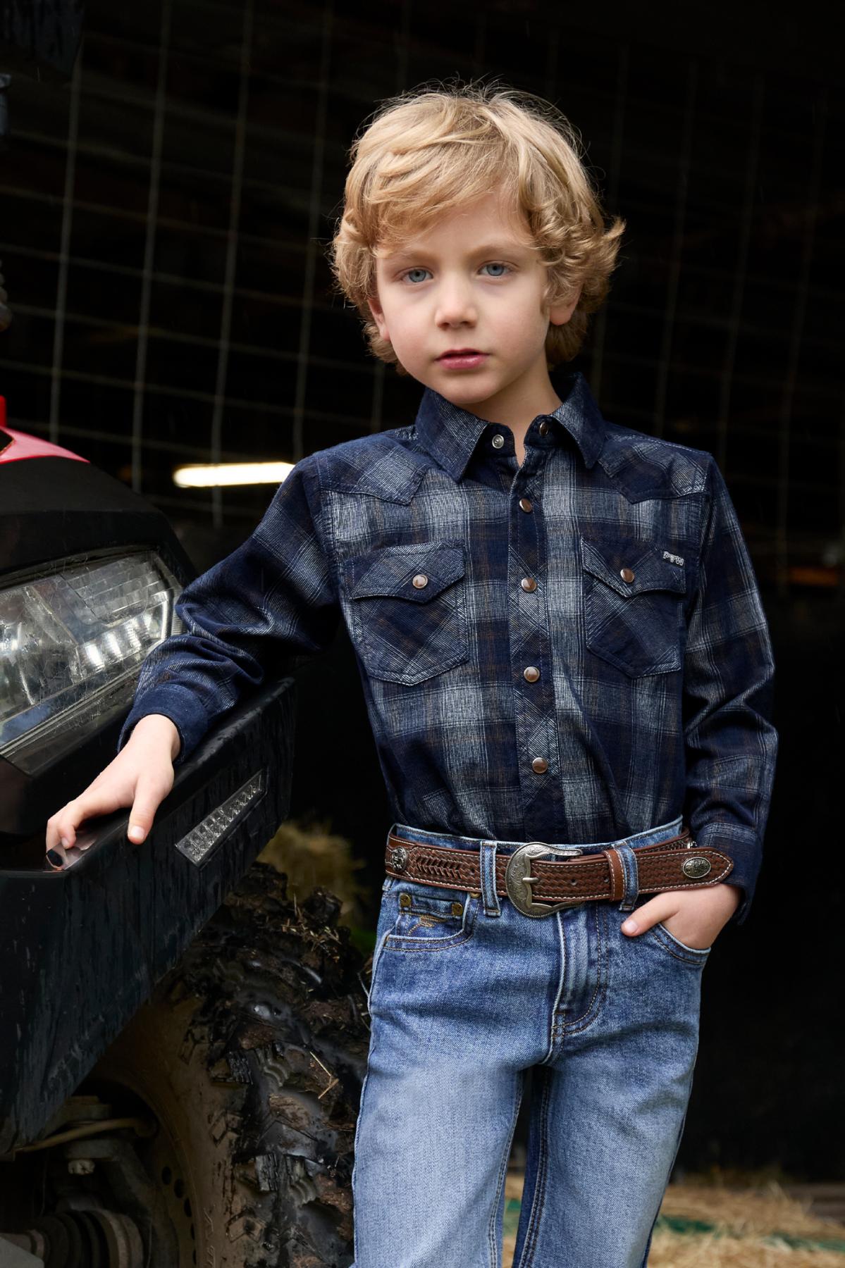 Boy’s Harley Check Cord Western Long Sleeve Shirt