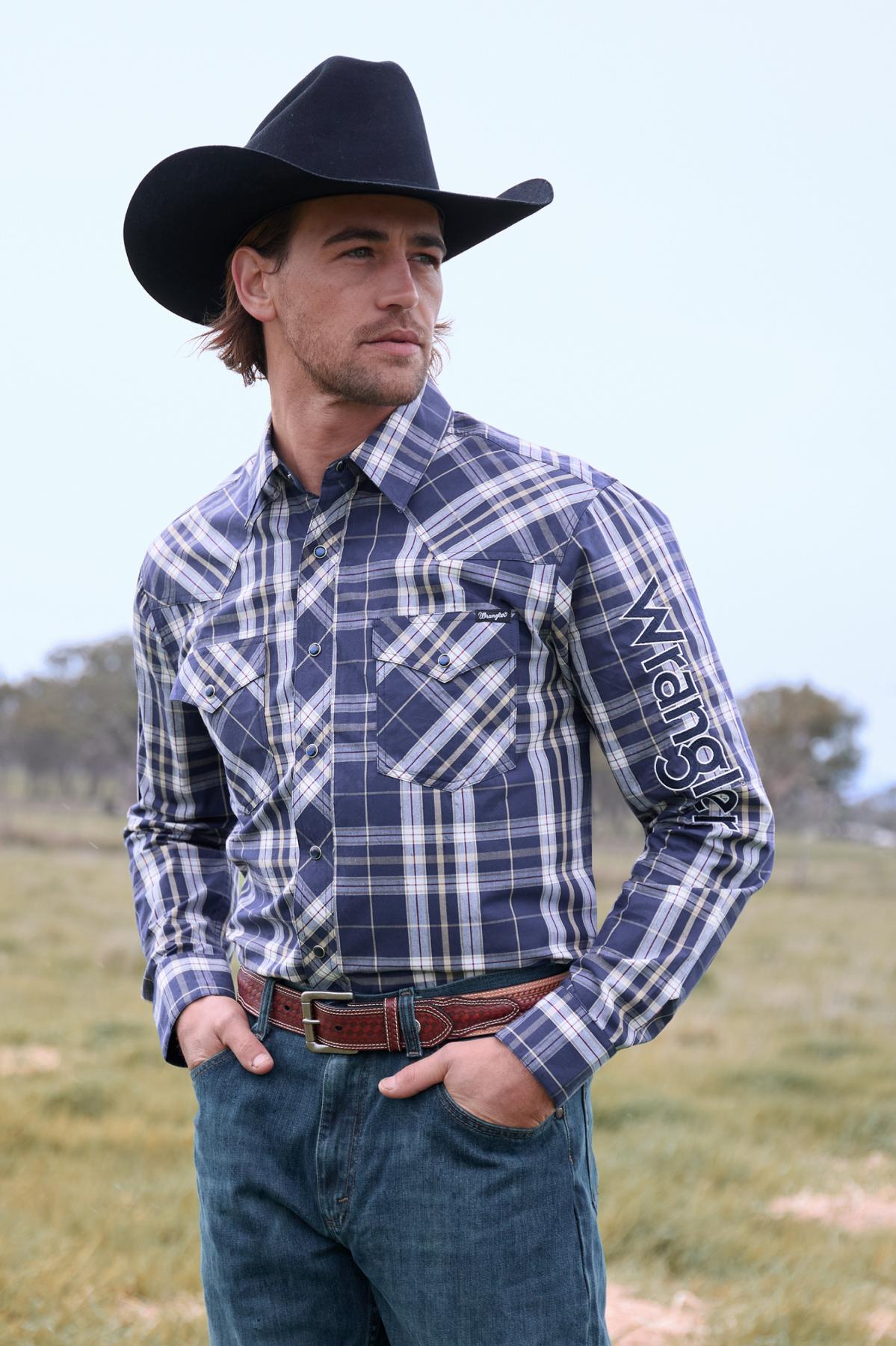 Men’s Wayne Check Logo Western Long Sleeve Shirt