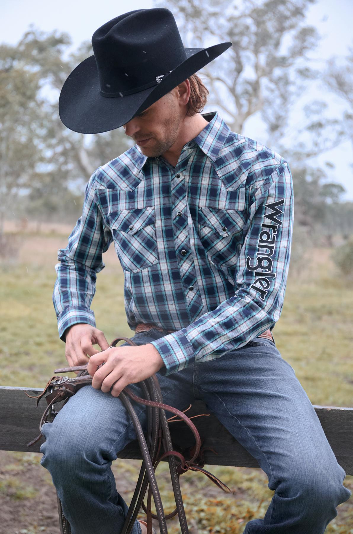 Men’s Dustin Check Logo Western Long Sleeve Shirt