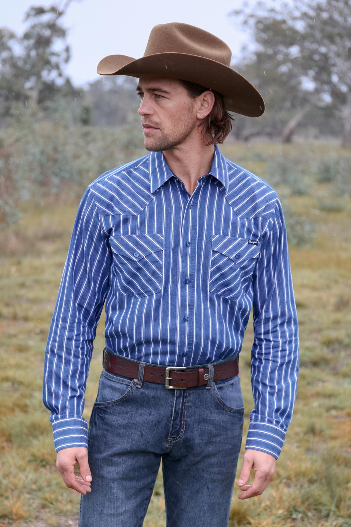 Men’s Roy Stripe Western Button Down Long Sleeve Shirt
