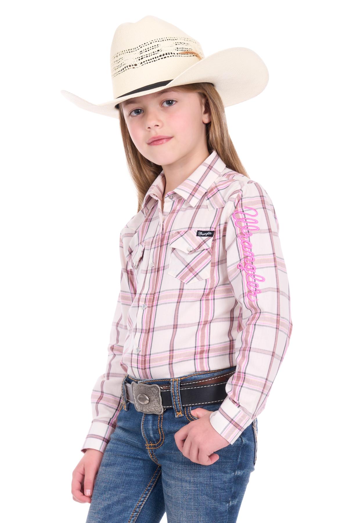 Girl’s Henley Check Logo Long Sleeve Shirt