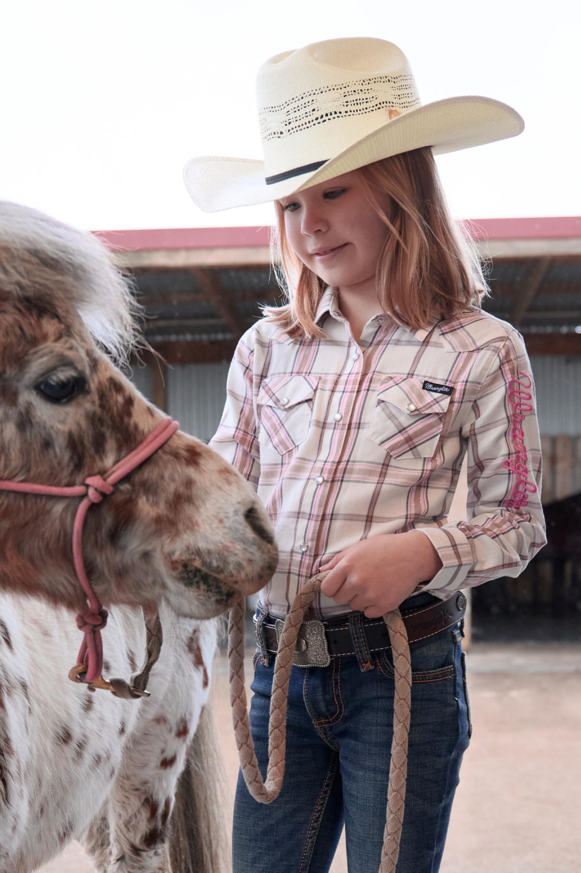 Girl’s Henley Check Logo Long Sleeve Shirt