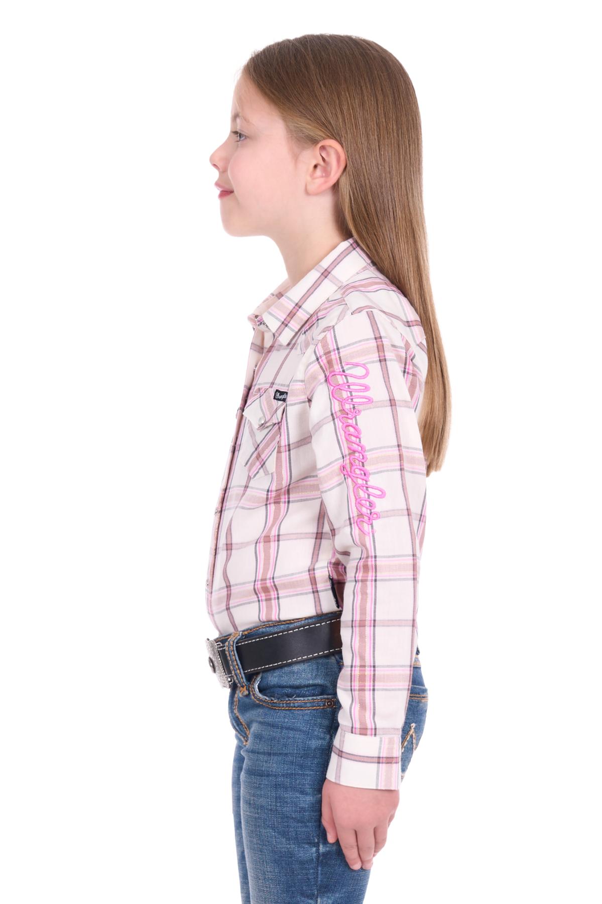 Girl’s Henley Check Logo Long Sleeve Shirt