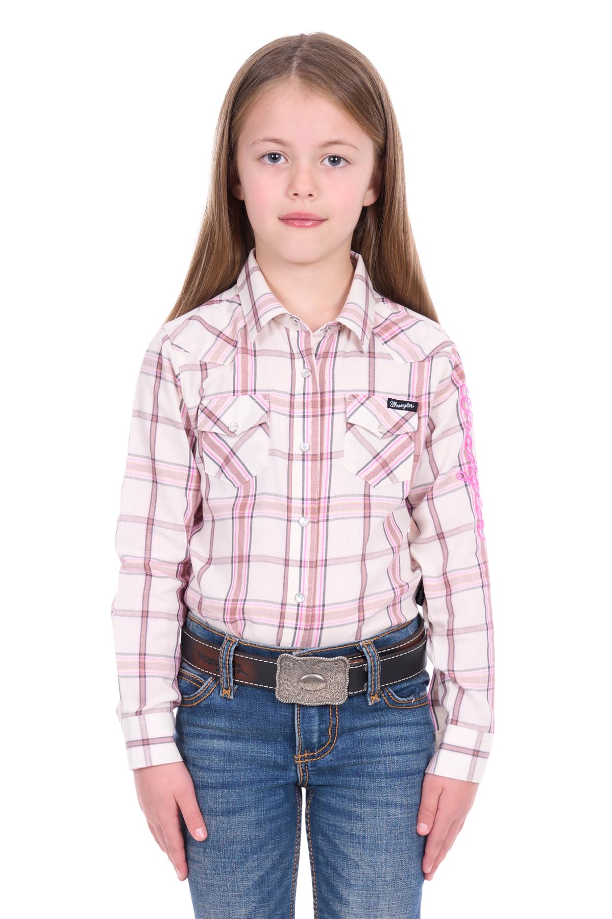Girl’s Henley Check Logo Long Sleeve Shirt