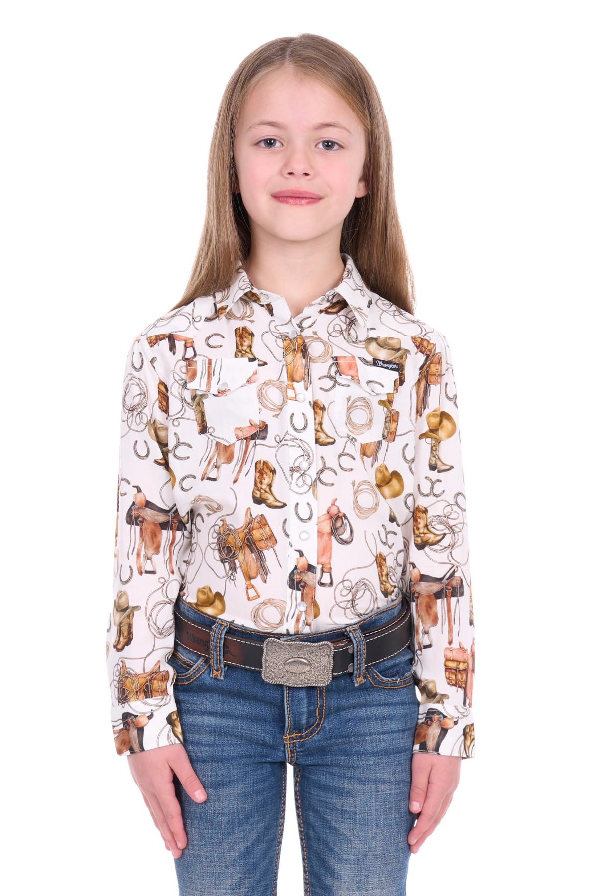 Girl’s Marilyn Print Western Logo Long Sleeve Shirt