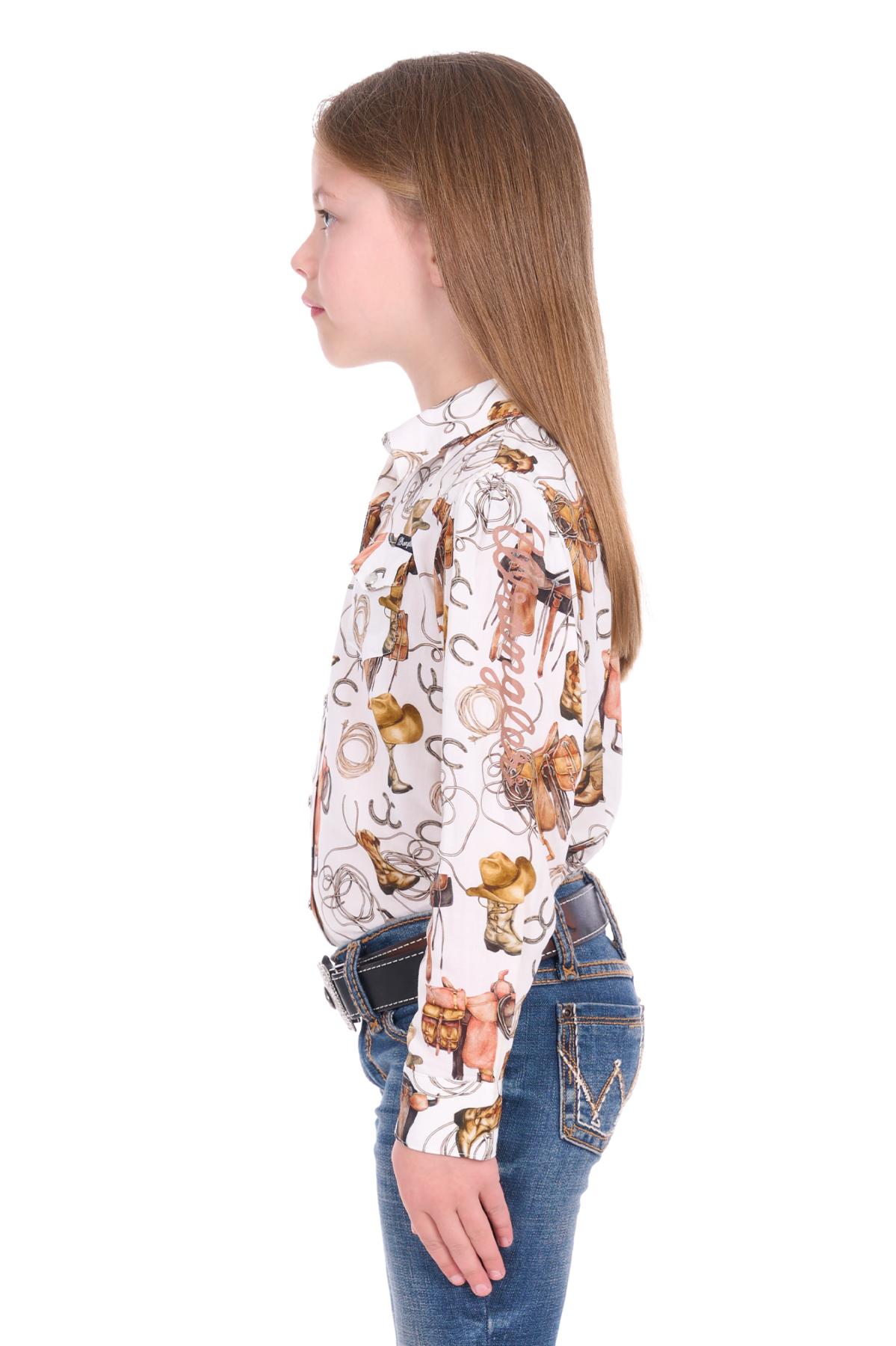 Girl’s Marilyn Print Western Logo Long Sleeve Shirt