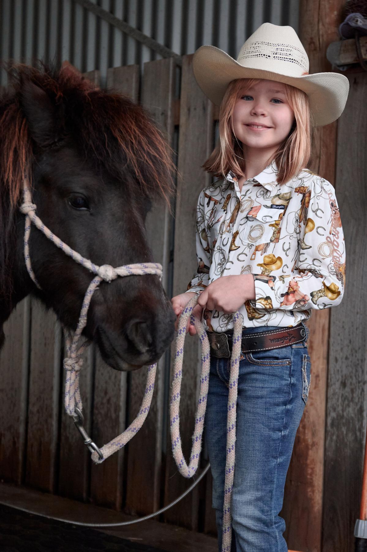 Girl’s Marilyn Print Western Logo Long Sleeve Shirt