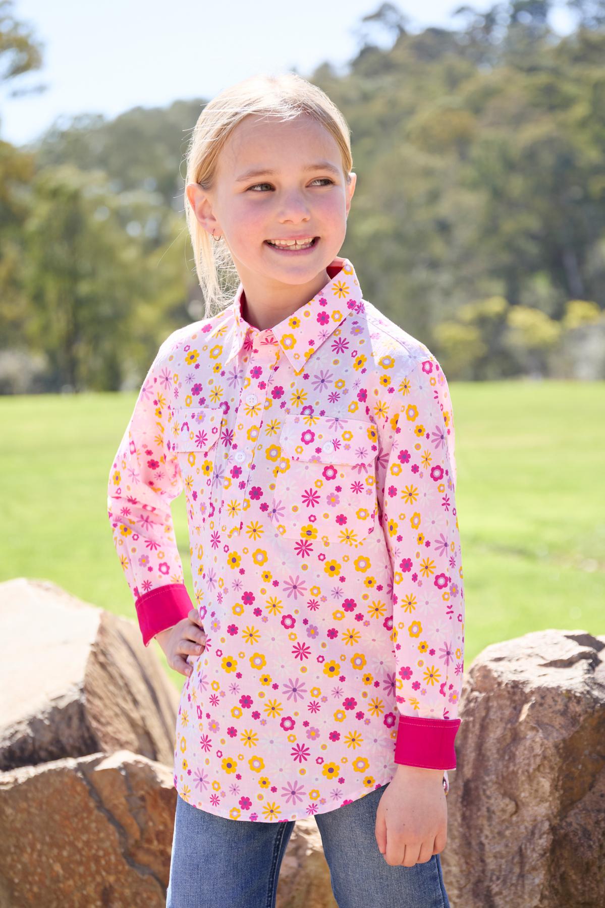 Kid's Daisy Half Placket Long Sleeve Shirt
