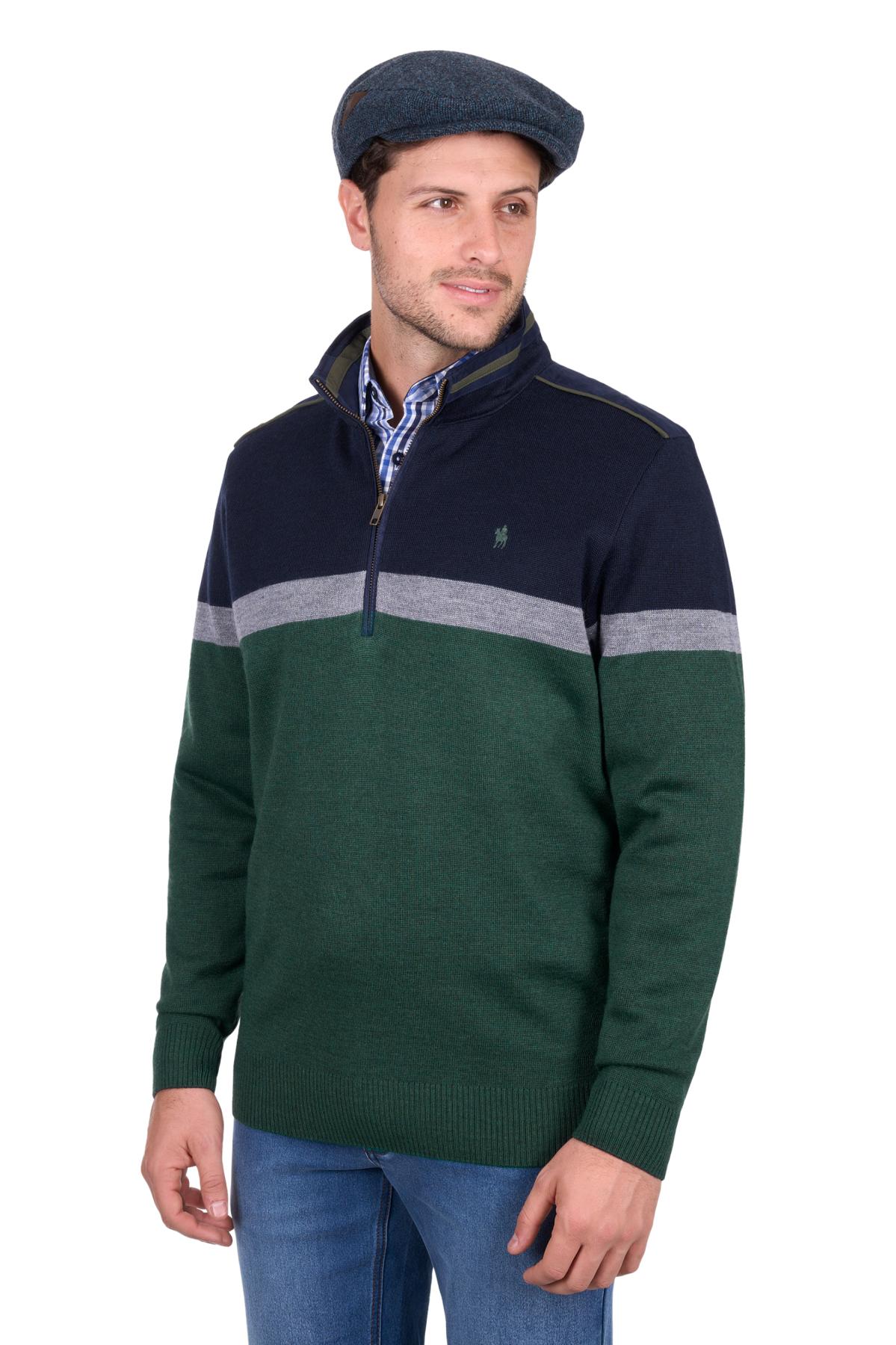 Men's Troy Stripe Merino Blend 1/4 Zip Knit Jumper