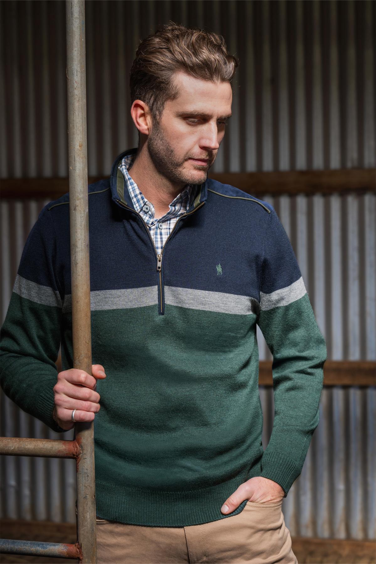 Men's Troy Stripe Merino Blend 1/4 Zip Knit Jumper