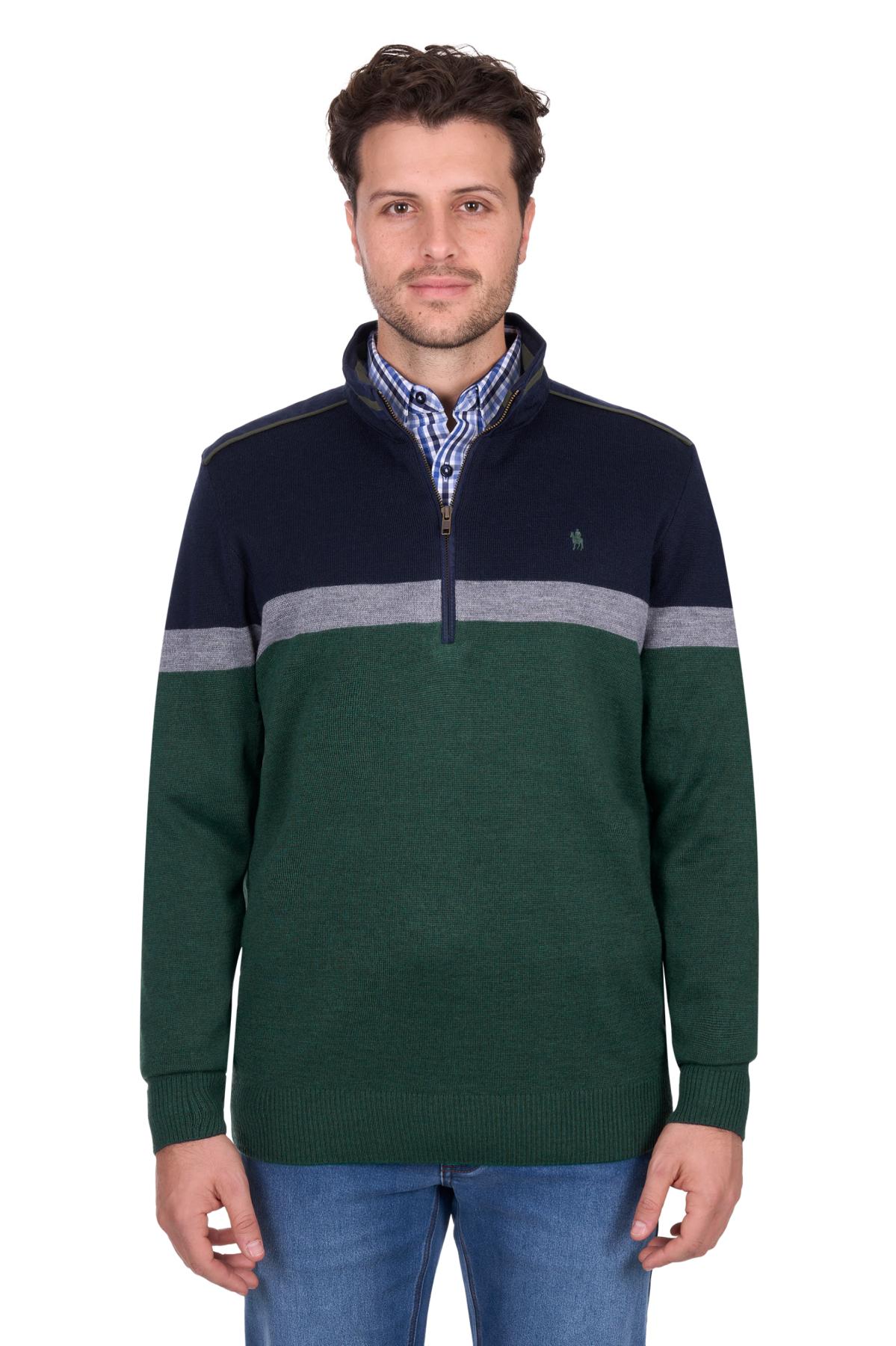 Men's Troy Stripe Merino Blend 1/4 Zip Knit Jumper