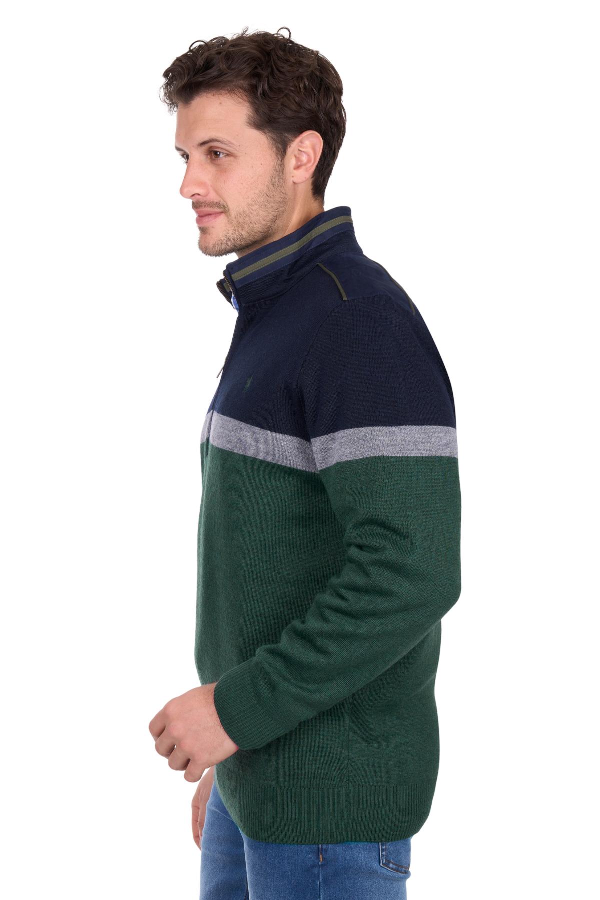 Men's Troy Stripe Merino Blend 1/4 Zip Knit Jumper
