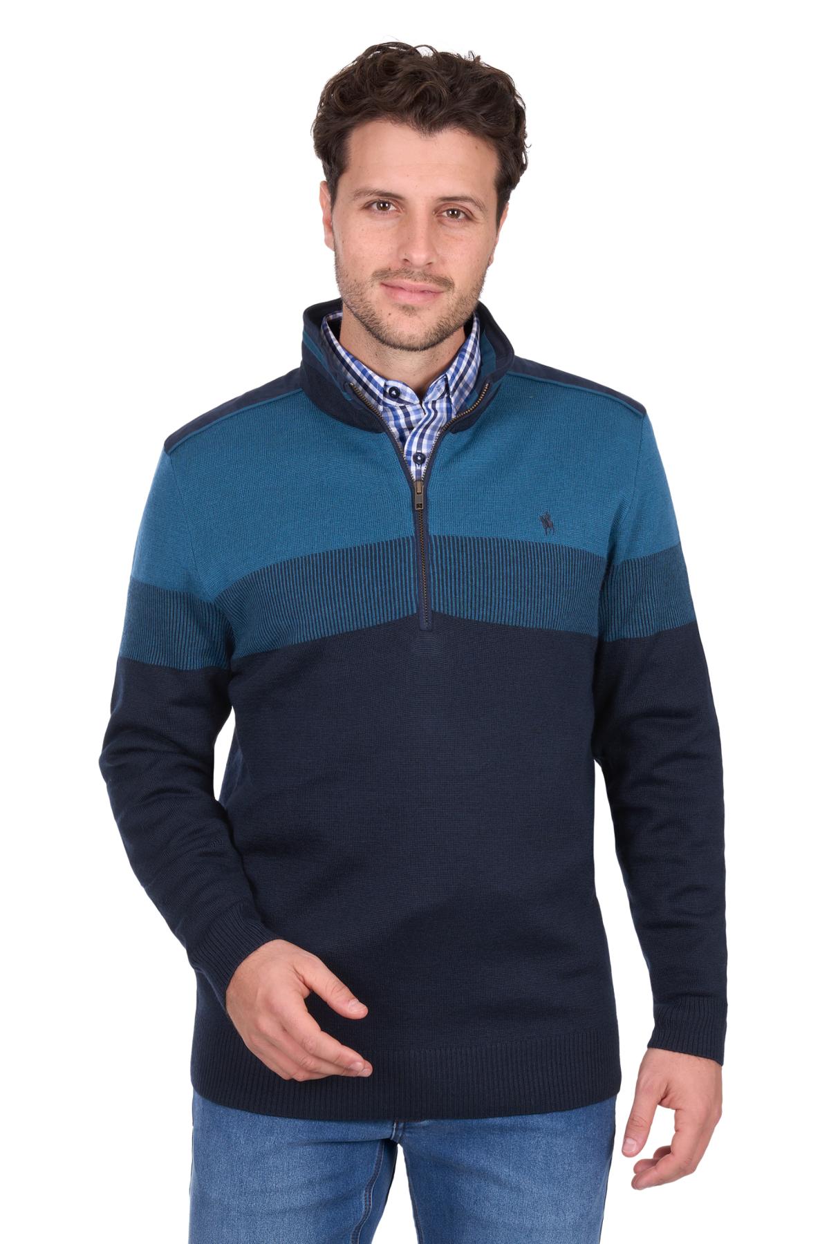 Men’s Jerry Stripe Merino Blend 1/4 Zip Knit Jumper