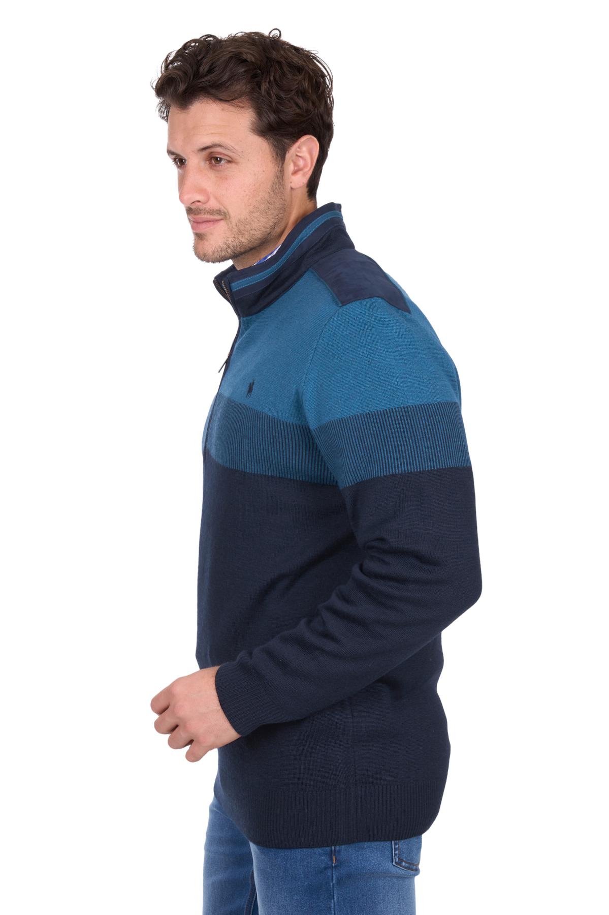 Men’s Jerry Stripe Merino Blend 1/4 Zip Knit Jumper