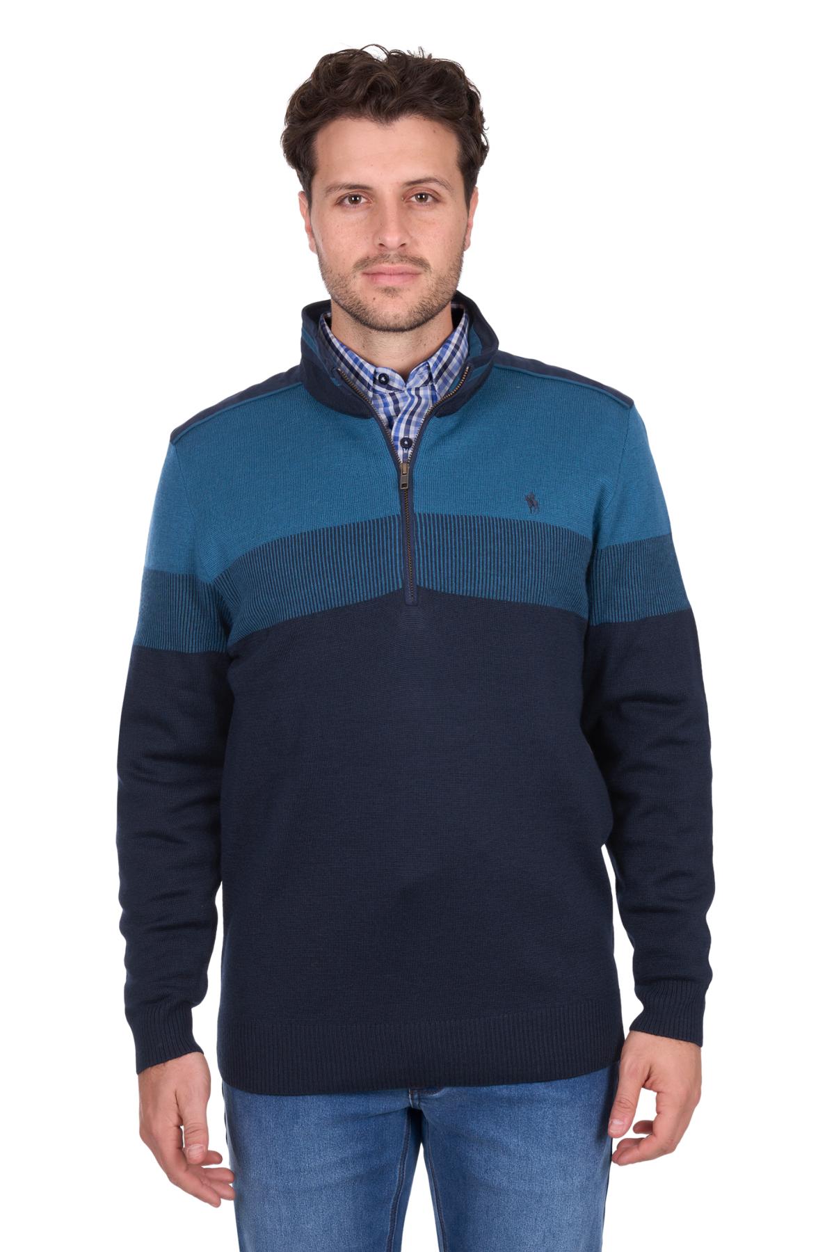 Men’s Jerry Stripe Merino Blend 1/4 Zip Knit Jumper