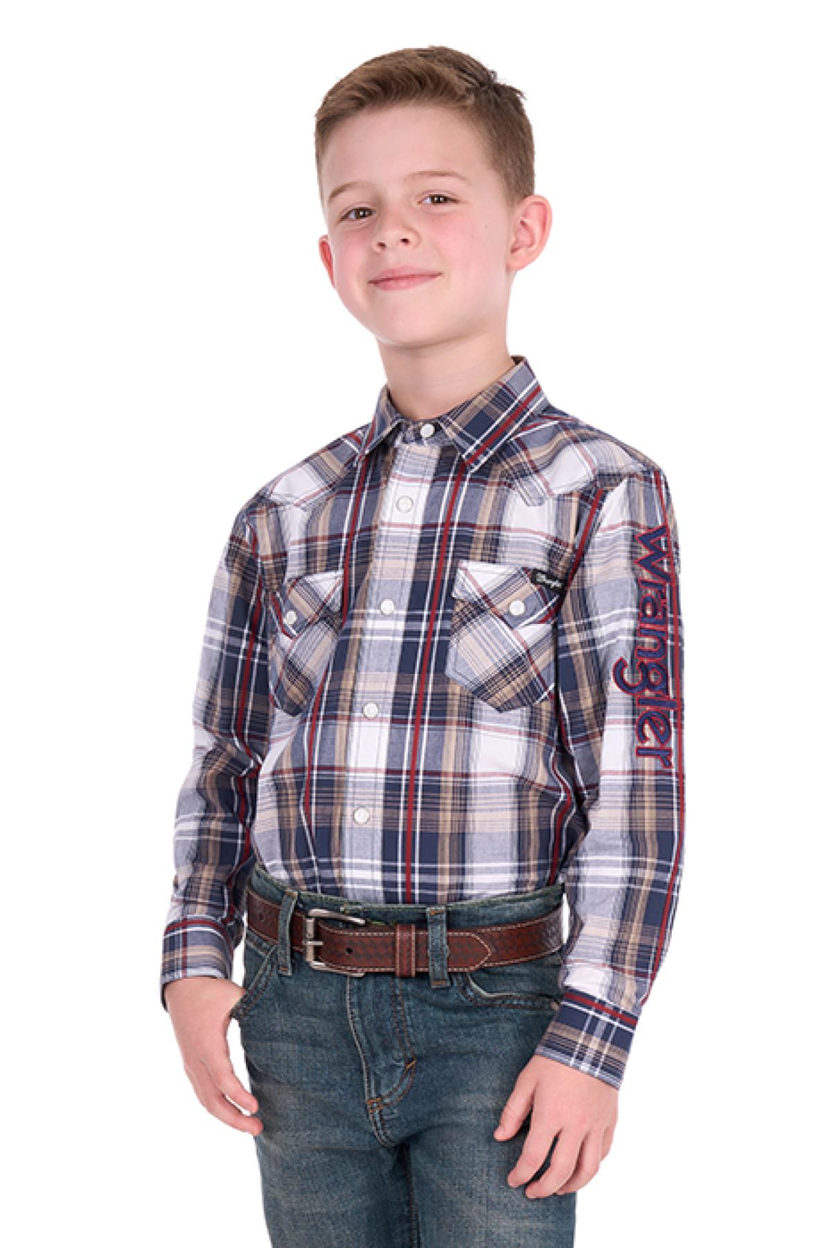 Boy’s Shaun Check Logo Western Long Sleeve Shirt