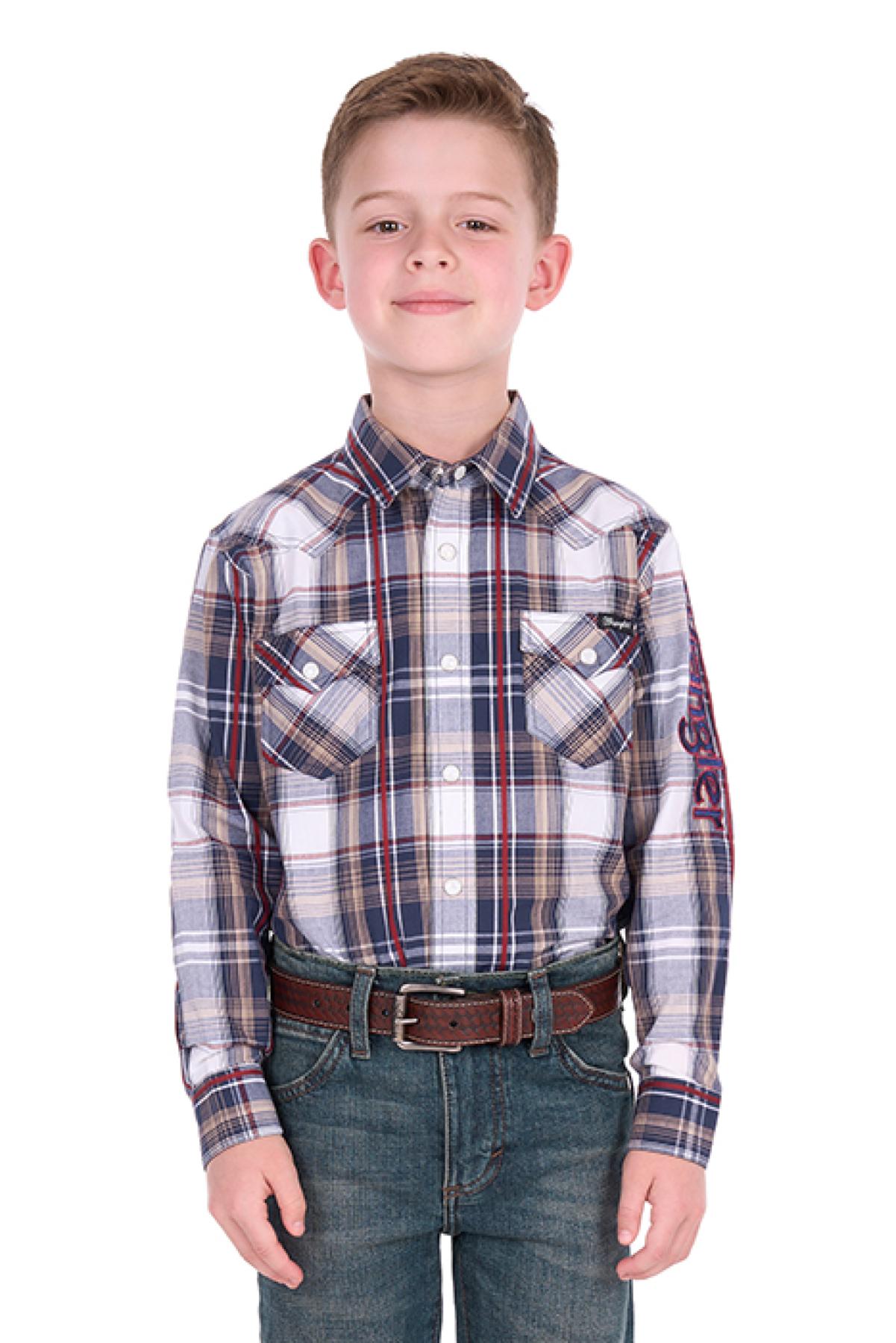 Boy’s Shaun Check Logo Western Long Sleeve Shirt