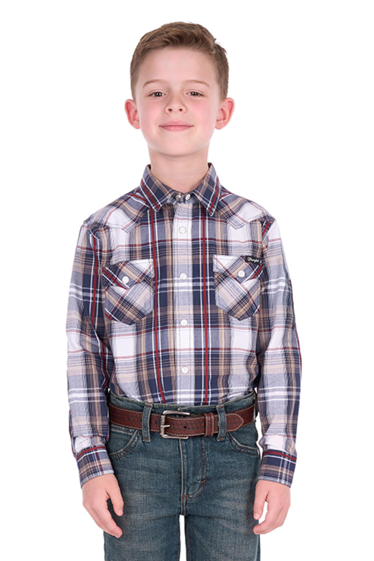 Boy’s Shaun Check Logo Western Long Sleeve Shirt