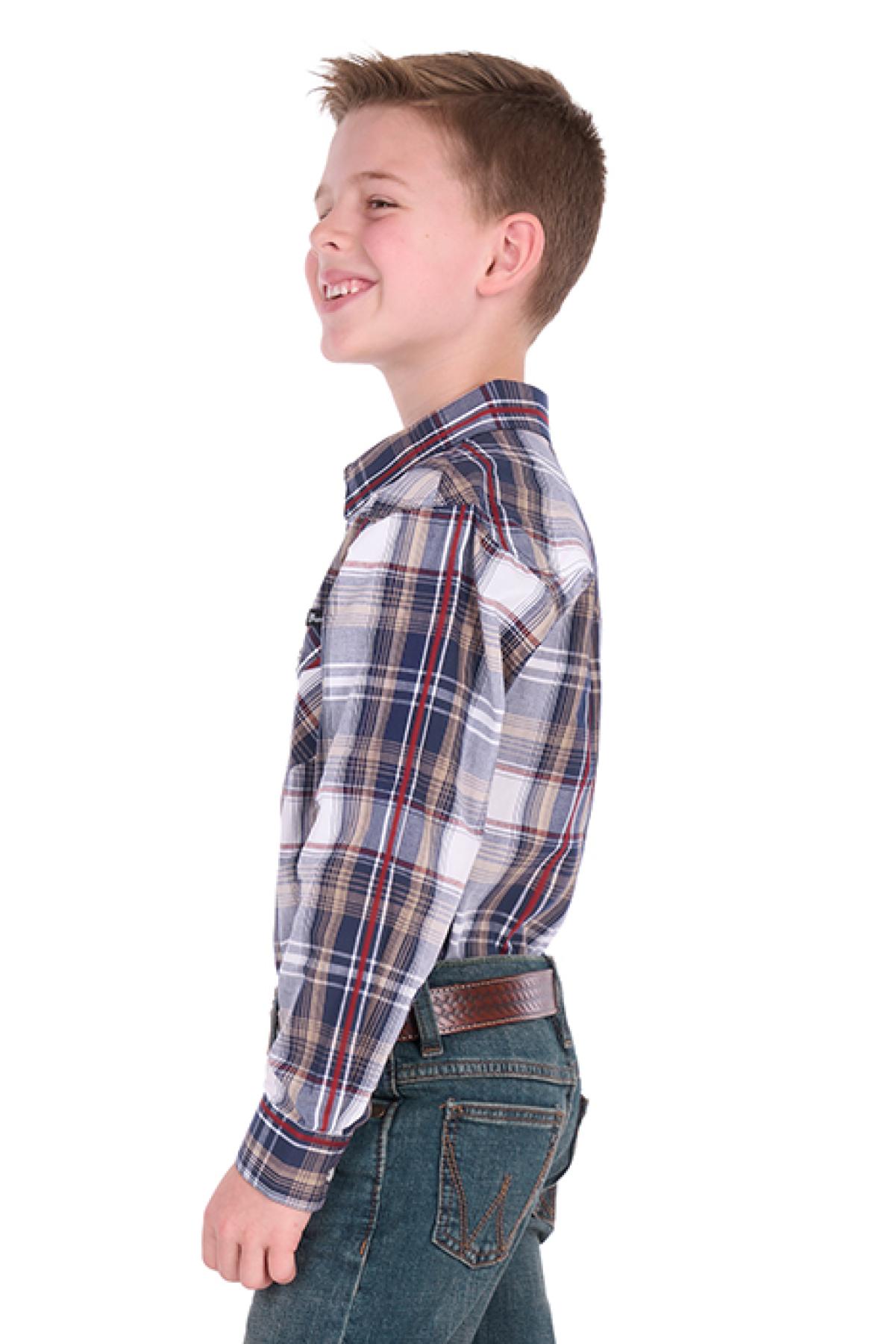 Boy’s Shaun Check Logo Western Long Sleeve Shirt