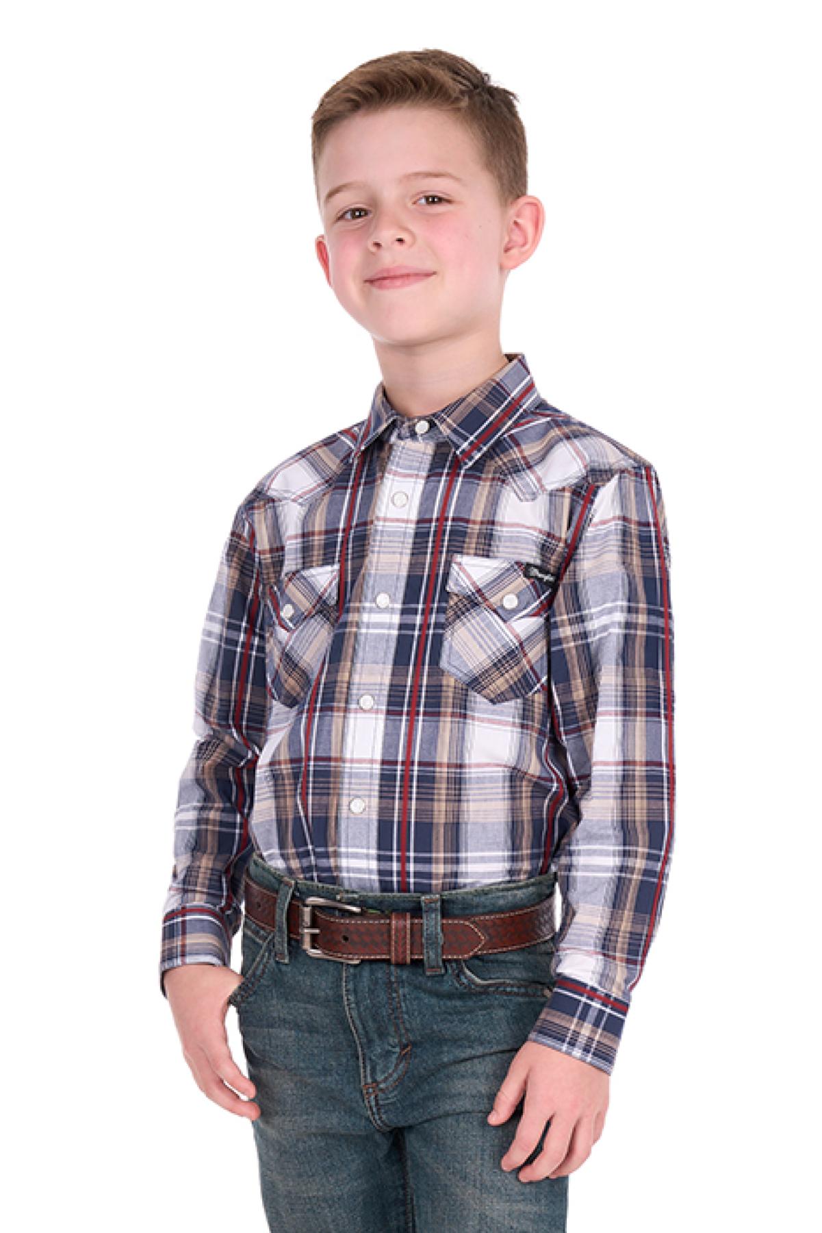 Boy’s Shaun Check Logo Western Long Sleeve Shirt