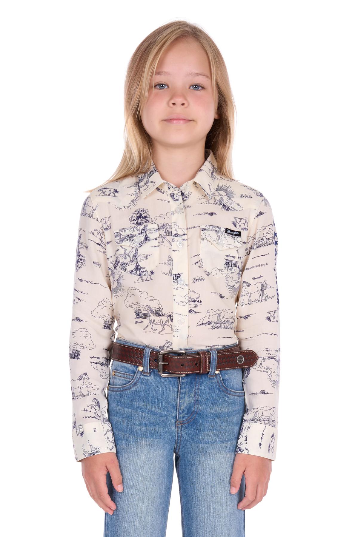 Girl’s Ivory Logo Long Sleeve Shirt