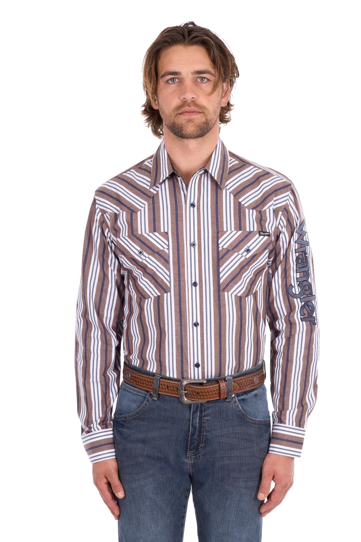 Men’s Eli Stripe Logo Western Button Down Long Sleeve Shirt