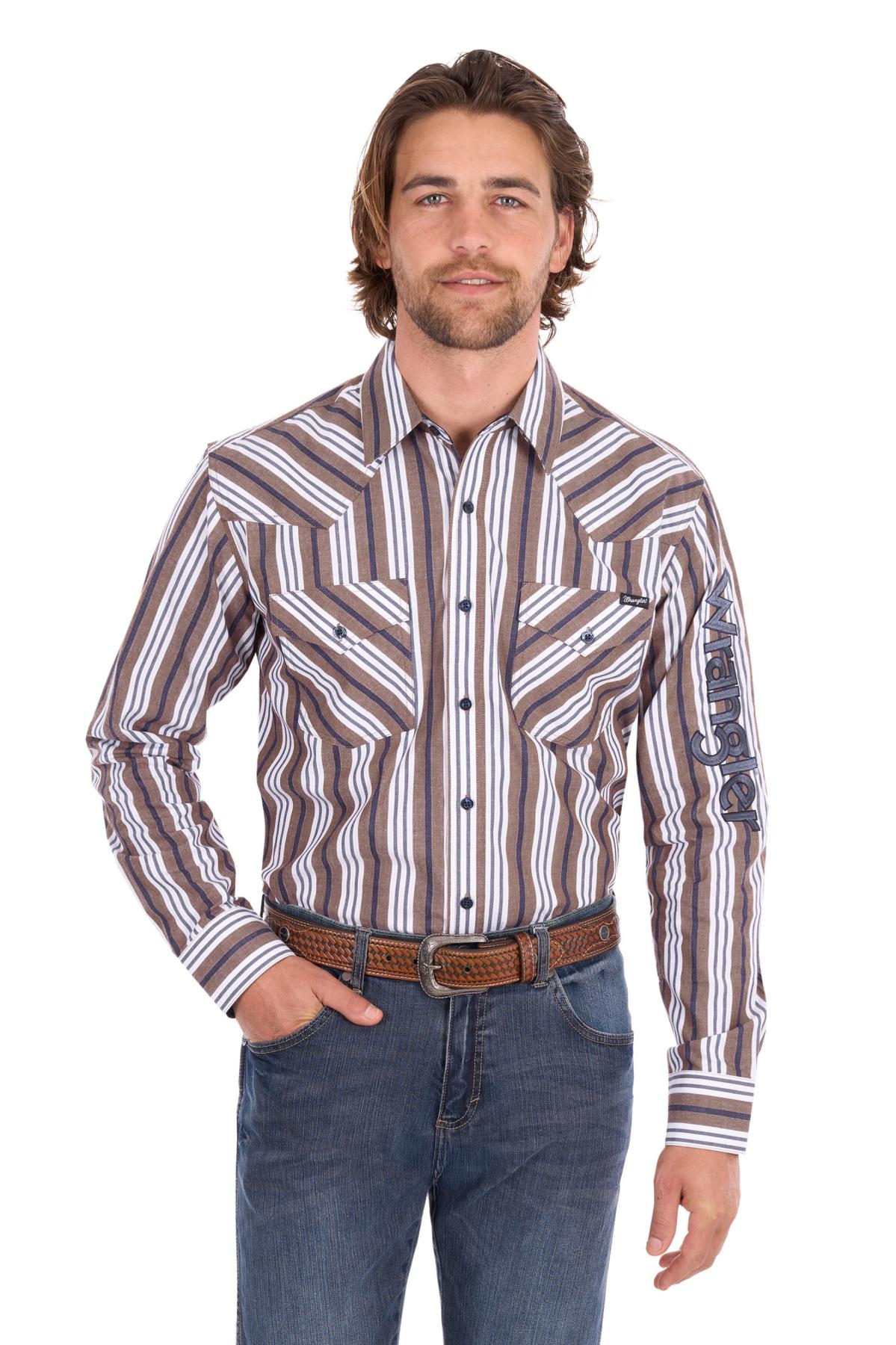 Men’s Eli Stripe Logo Western Button Down Long Sleeve Shirt
