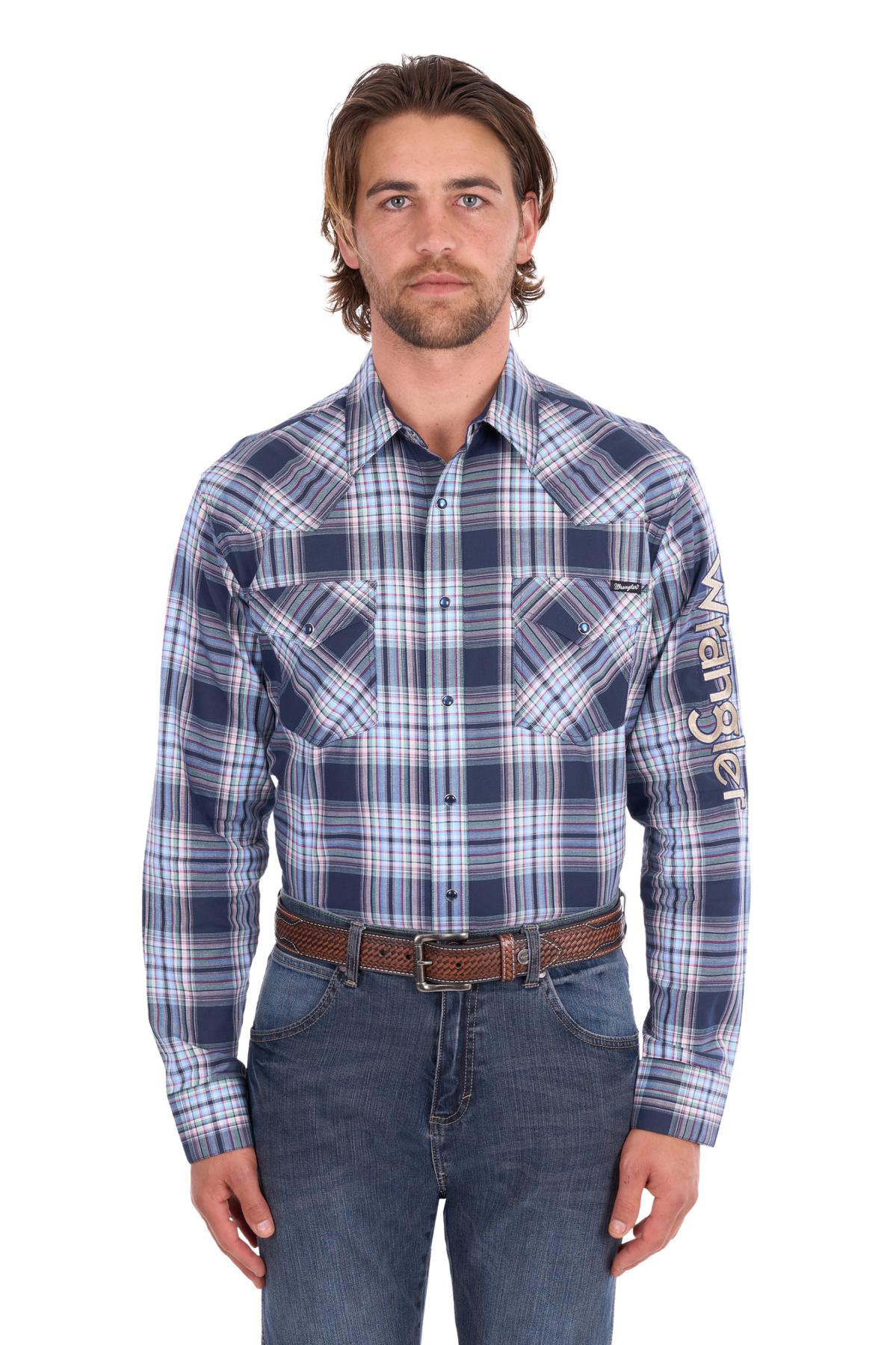 Men’s Mario Check Logo Western Long Sleeve Shirt
