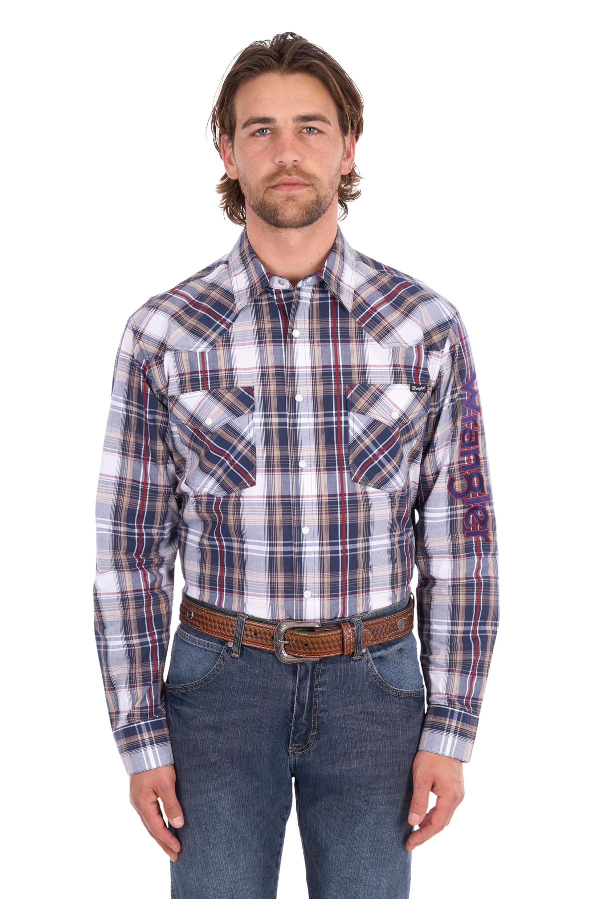 Men’s Shaun Check Logo Western Long Sleeve Shirt