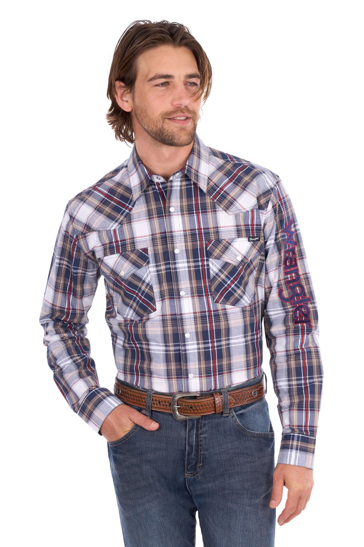 Men’s Shaun Check Logo Western Long Sleeve Shirt
