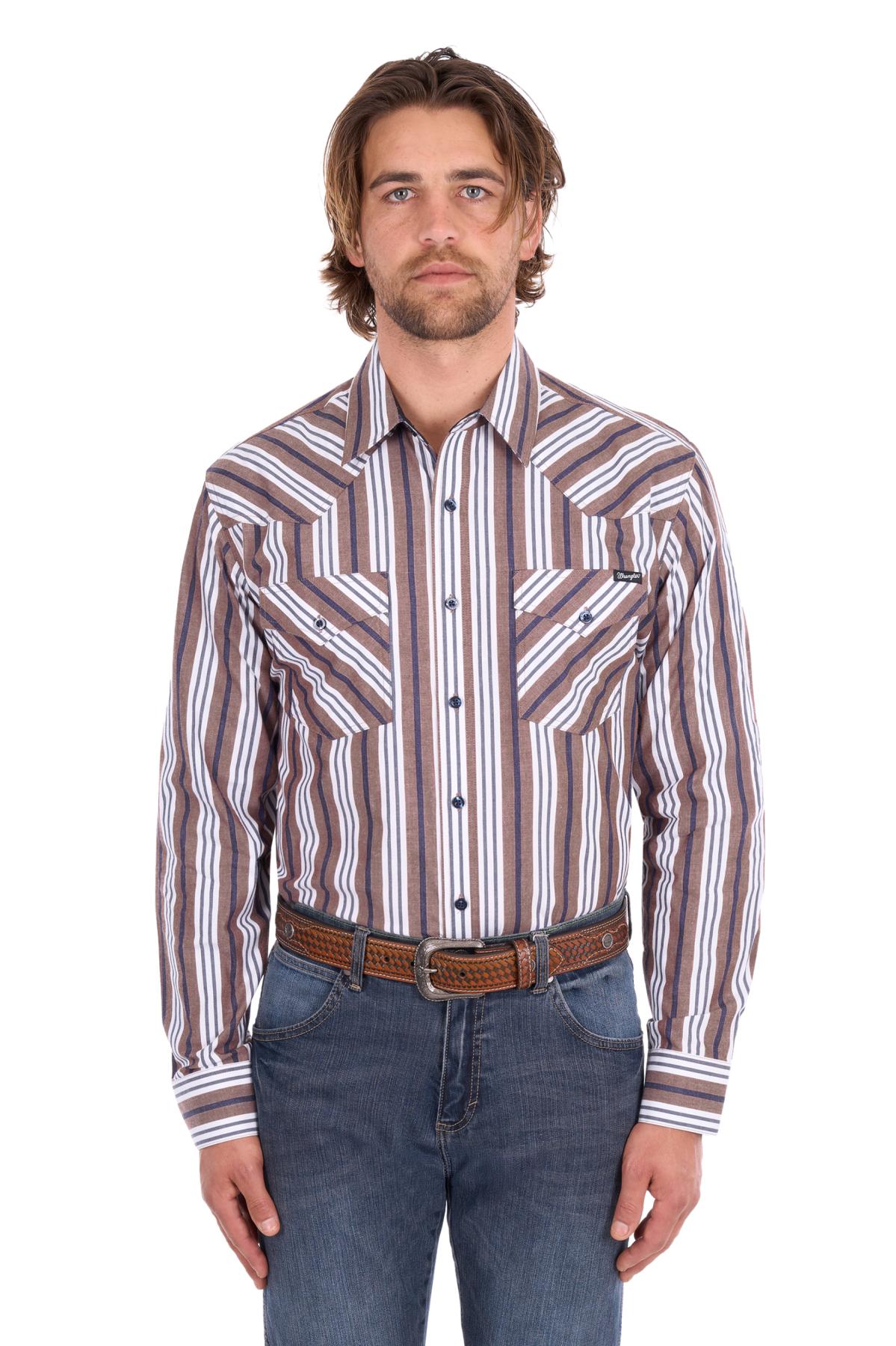 Men’s Eli Stripe Logo Western Button Down Long Sleeve Shirt