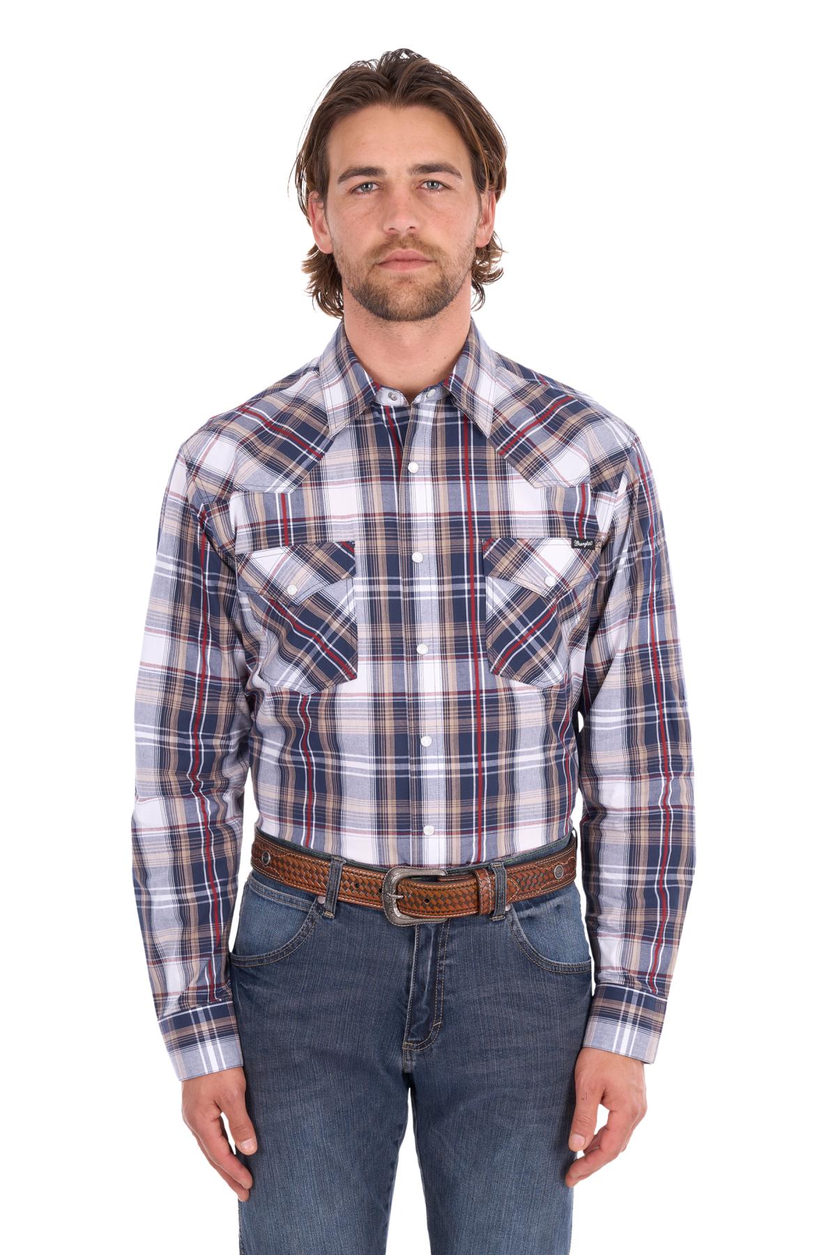 Men’s Shaun Check Logo Western Long Sleeve Shirt