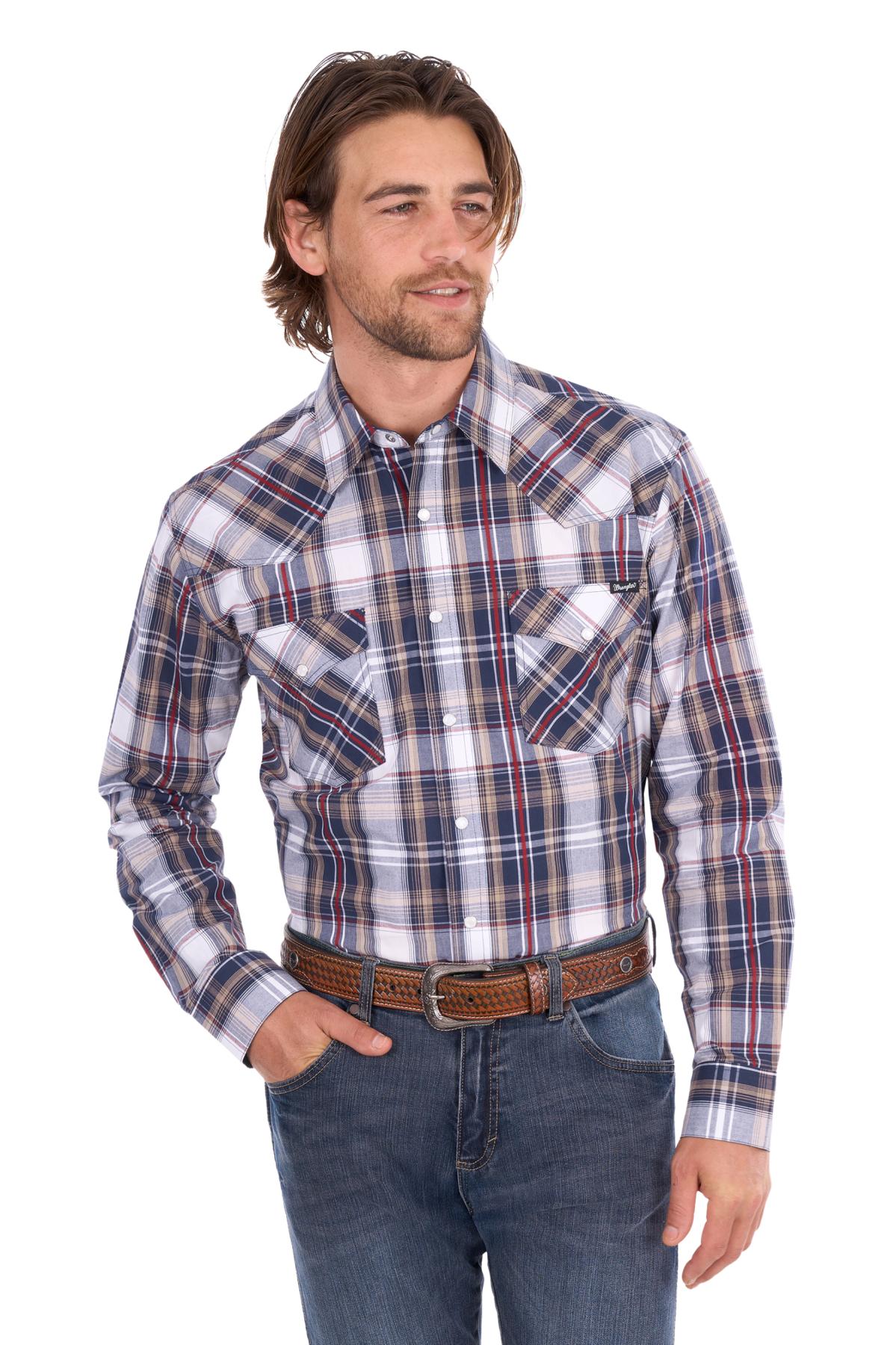 Men’s Shaun Check Logo Western Long Sleeve Shirt