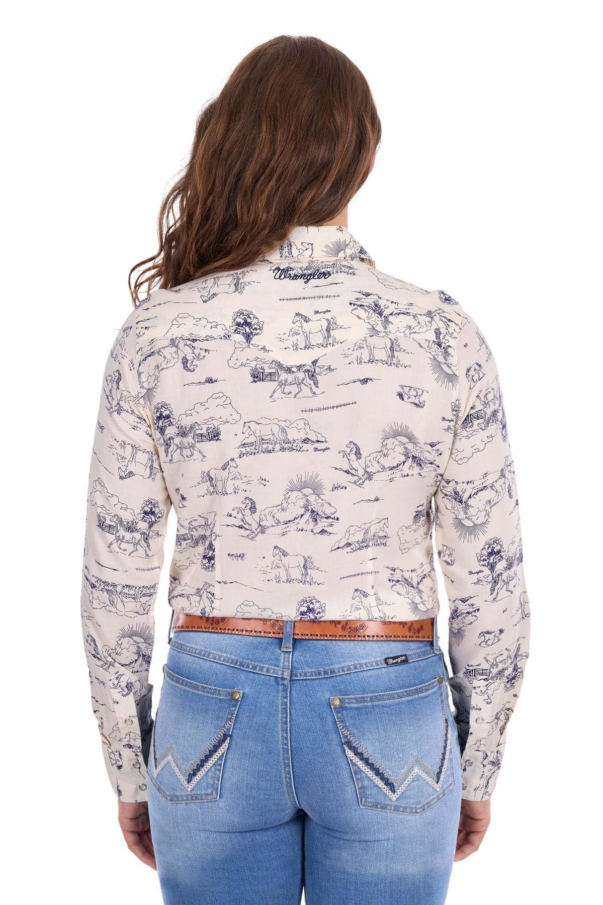 Women’s Ivory Print Western Long Sleeve Shirt