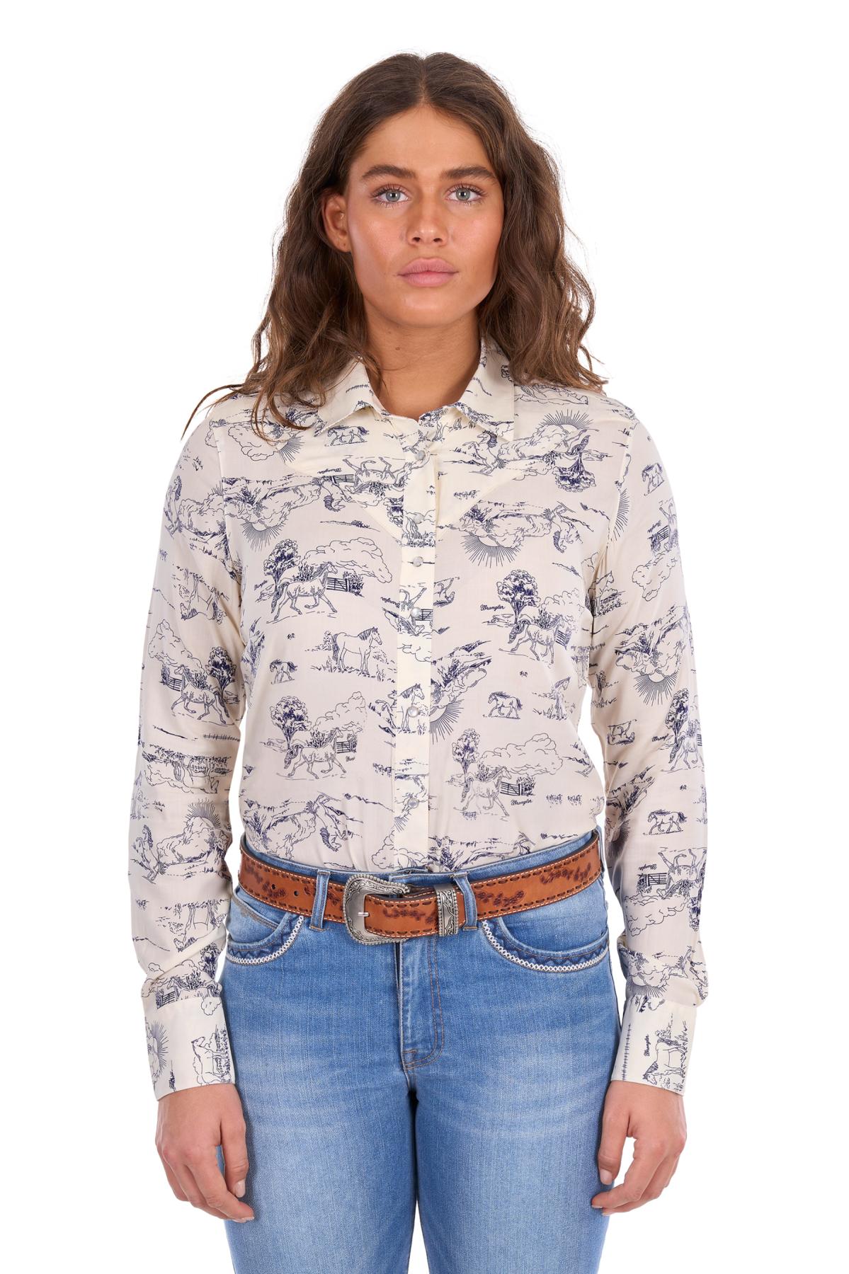 Women’s Ivory Print Western Long Sleeve Shirt