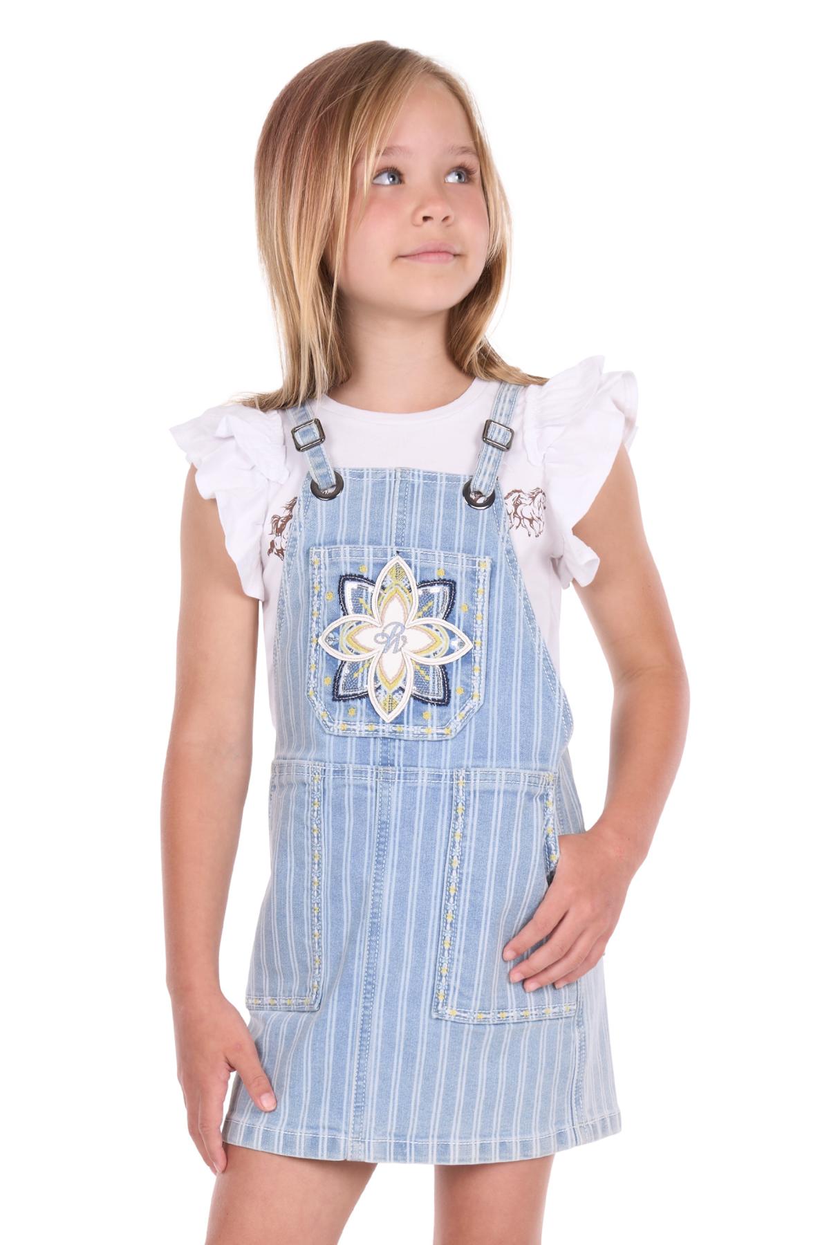 Girl’s Freya Stripe Denim Pinafore Dress
